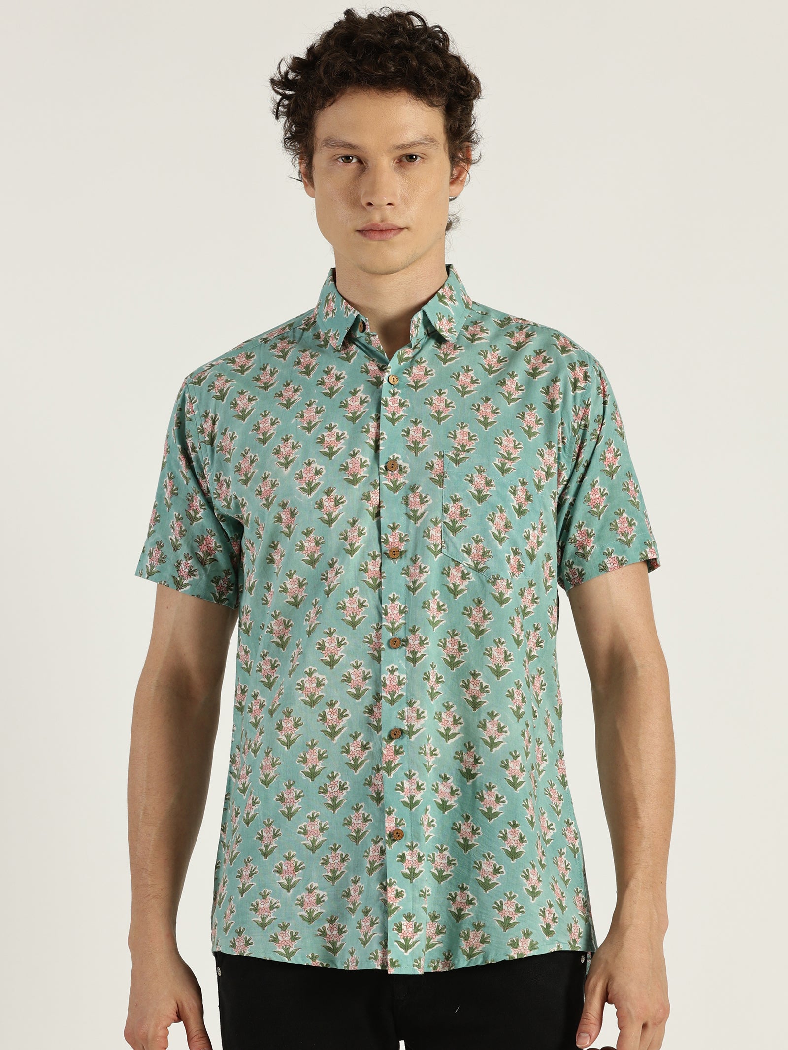 Good Vibes Block Printed Halfsleeves Cotton Shirt by Brand Patrah