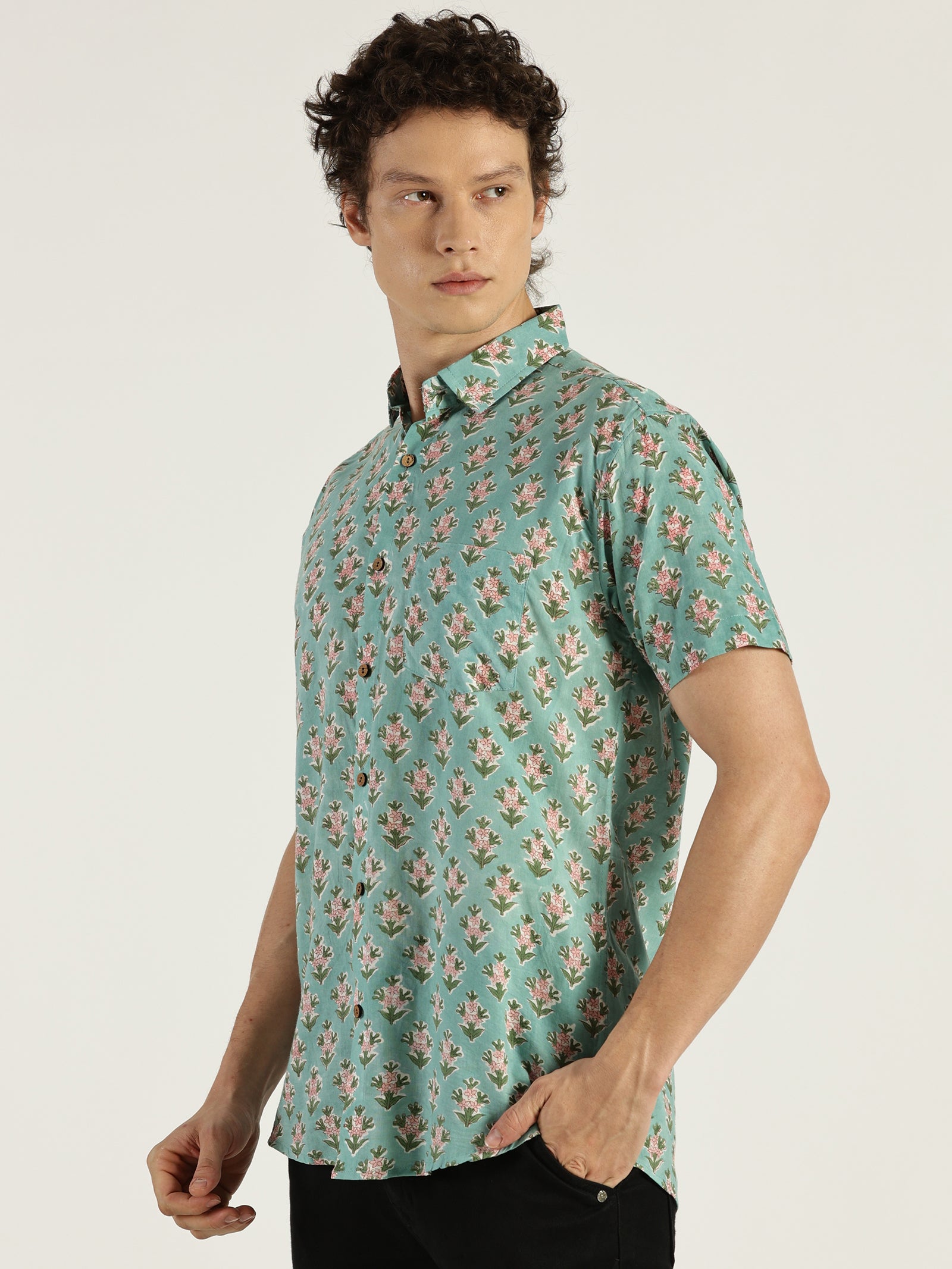 Good Vibes Block Printed Halfsleeves Cotton Shirt by Brand Patrah