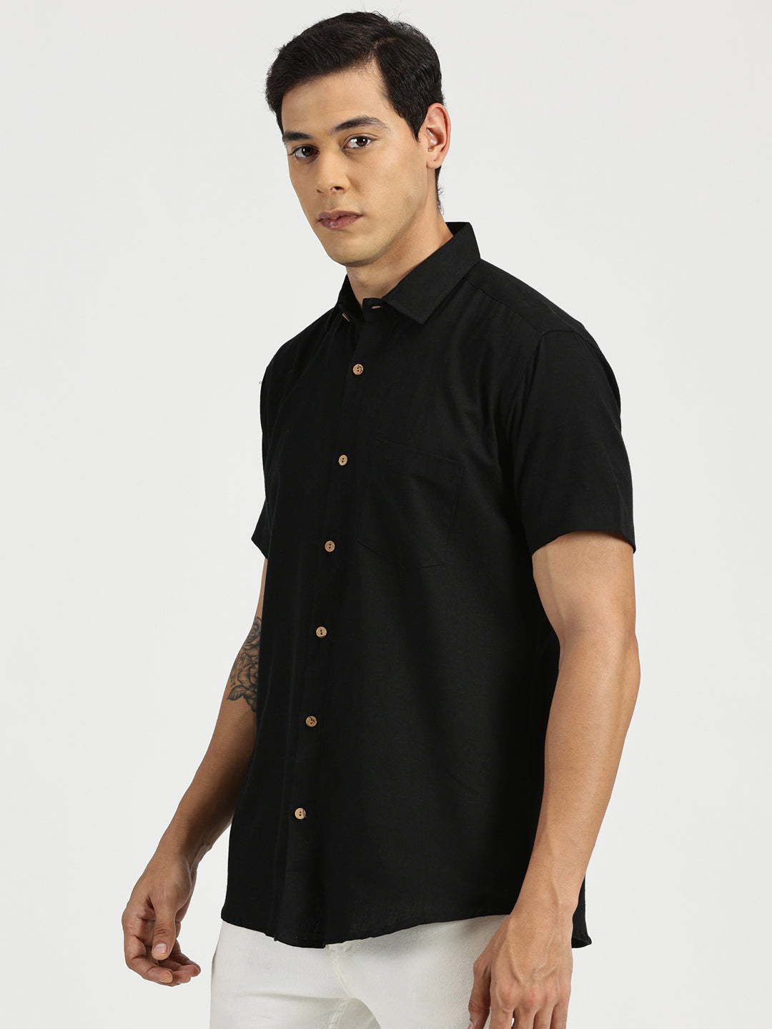 Black Slub Soft Cotton Halfsleeves Shirt