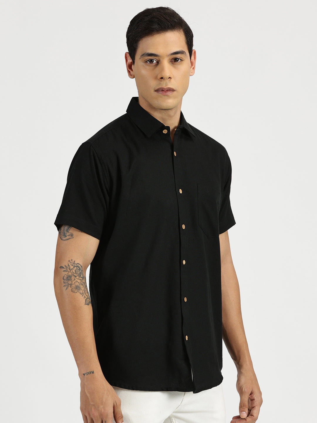 Black Slub Soft Cotton Halfsleeves Shirt
