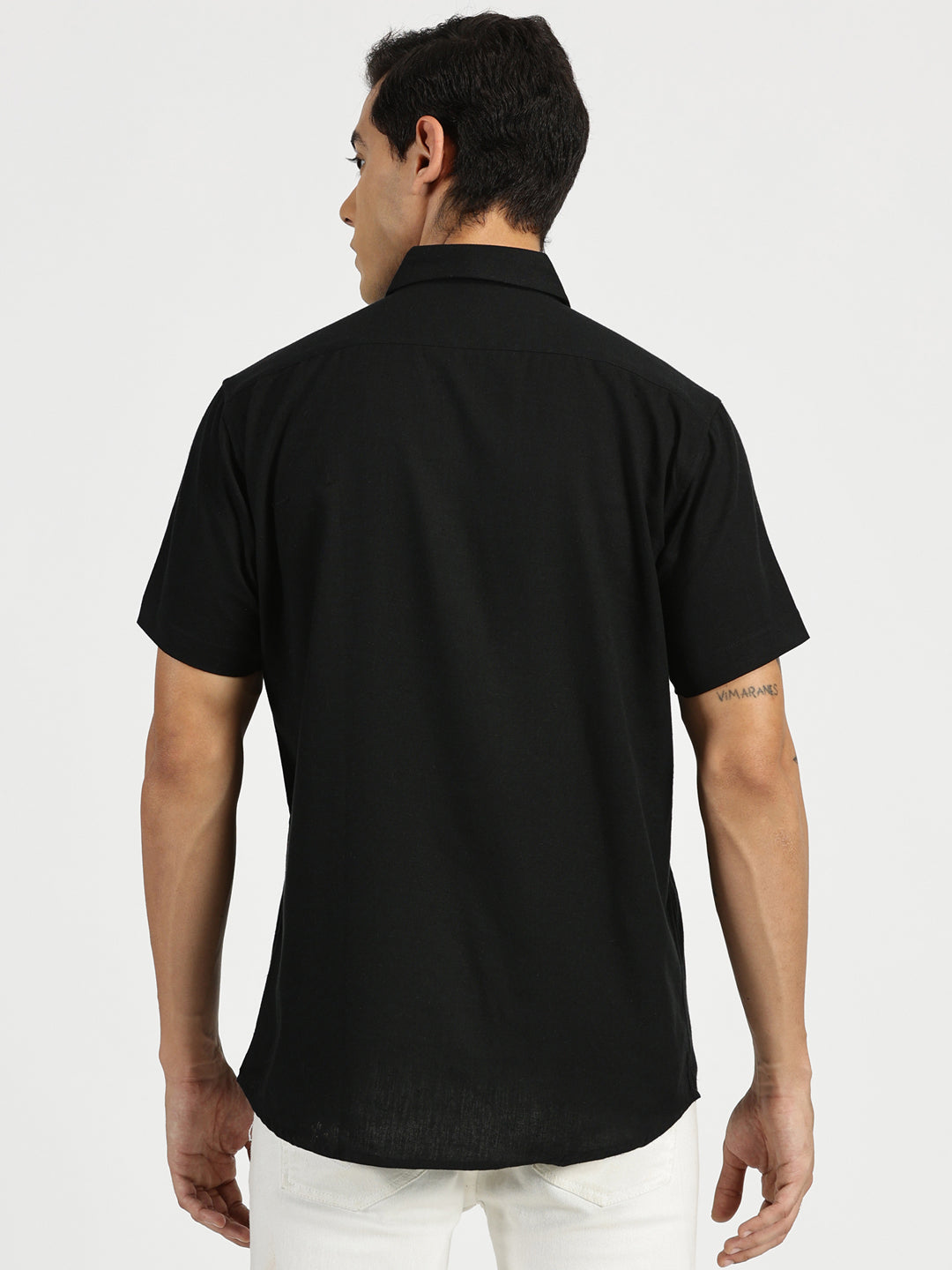 Black Slub Soft Cotton Halfsleeves Shirt