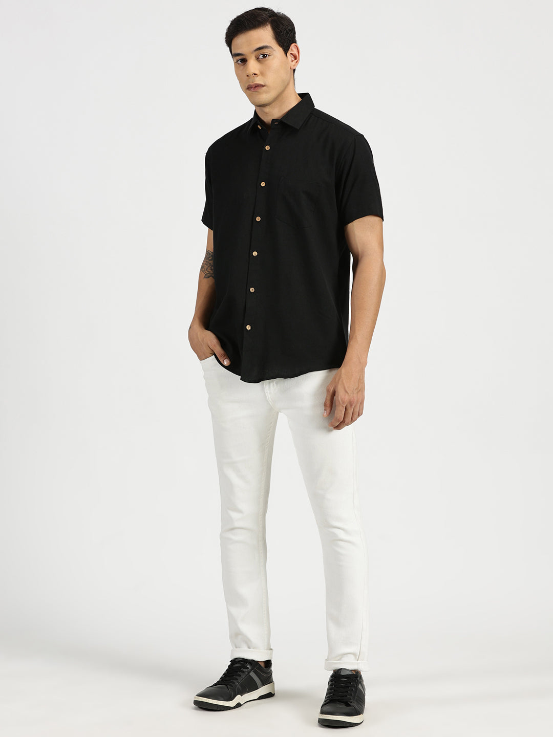 Black Slub Soft Cotton Halfsleeves Shirt