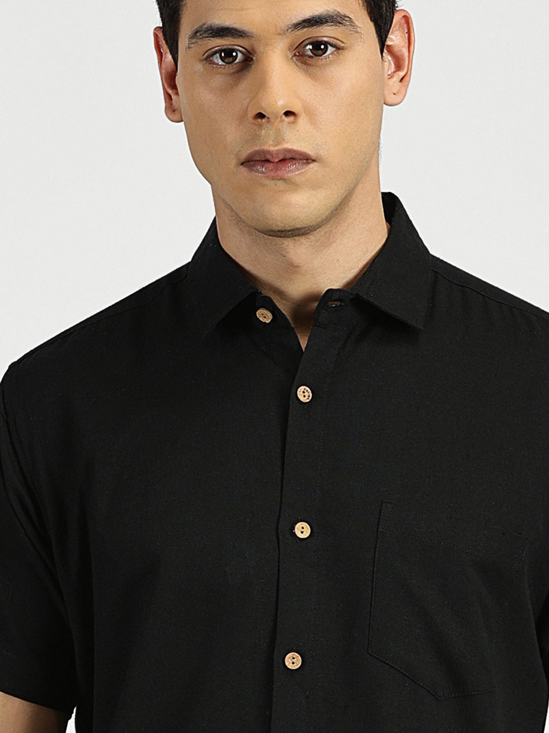 Black Slub Soft Cotton Halfsleeves Shirt