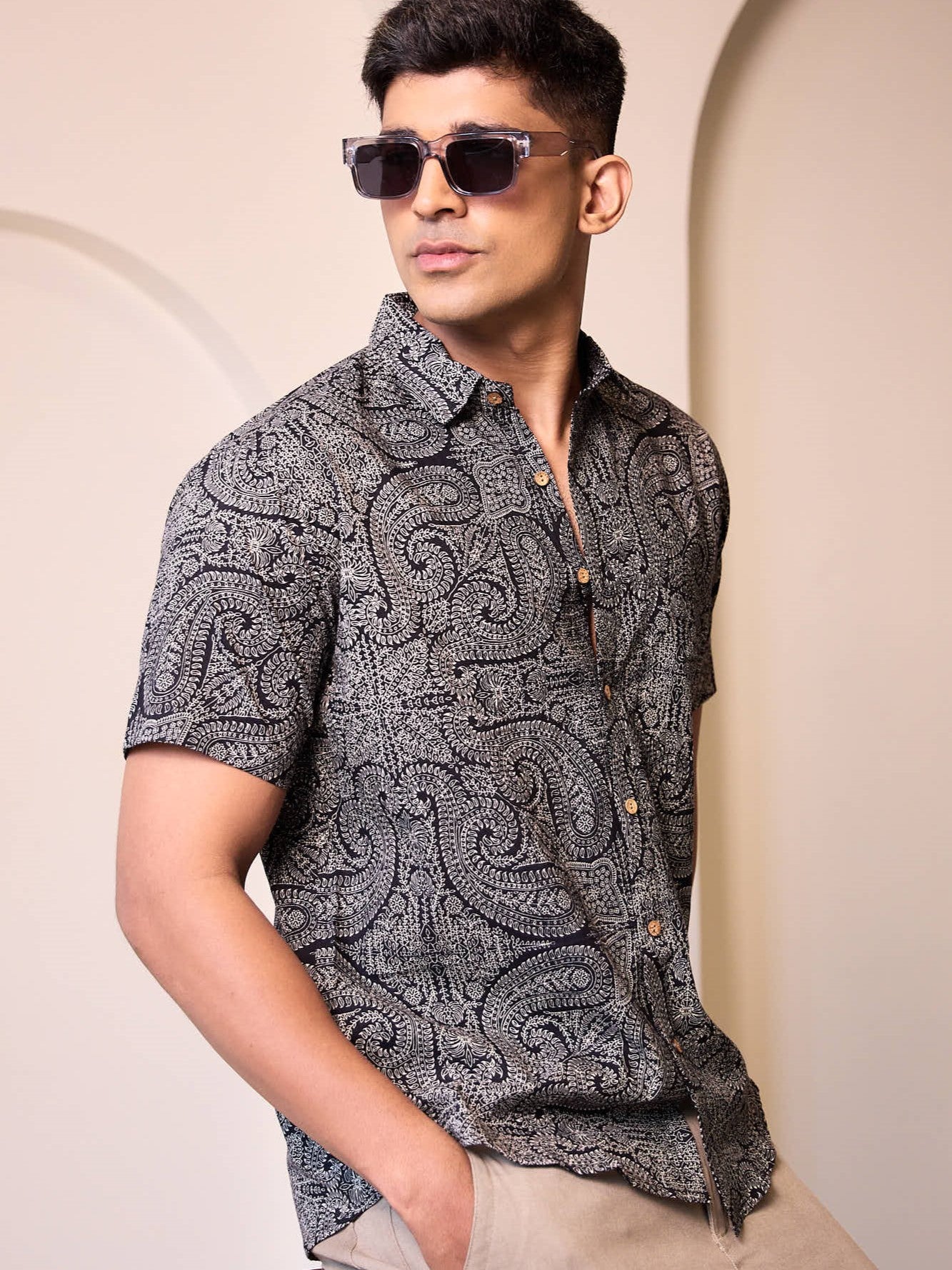 Men’s printed black shirt daily casual wear