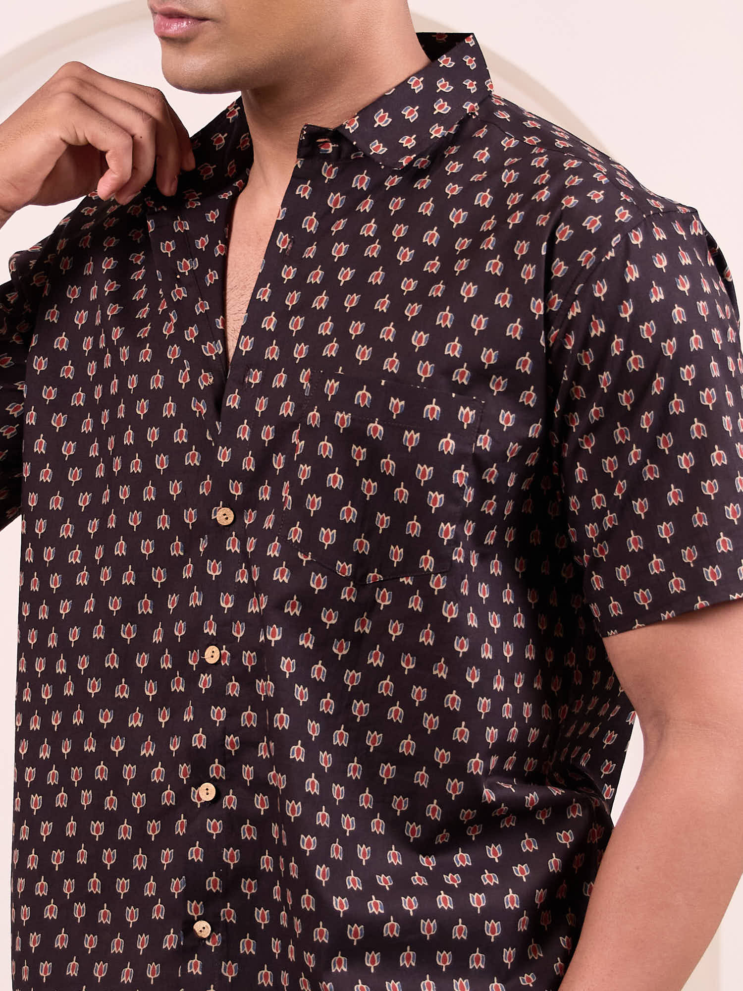 Black lotus ethnic Print Cotton Shirt by Brand Patrah
