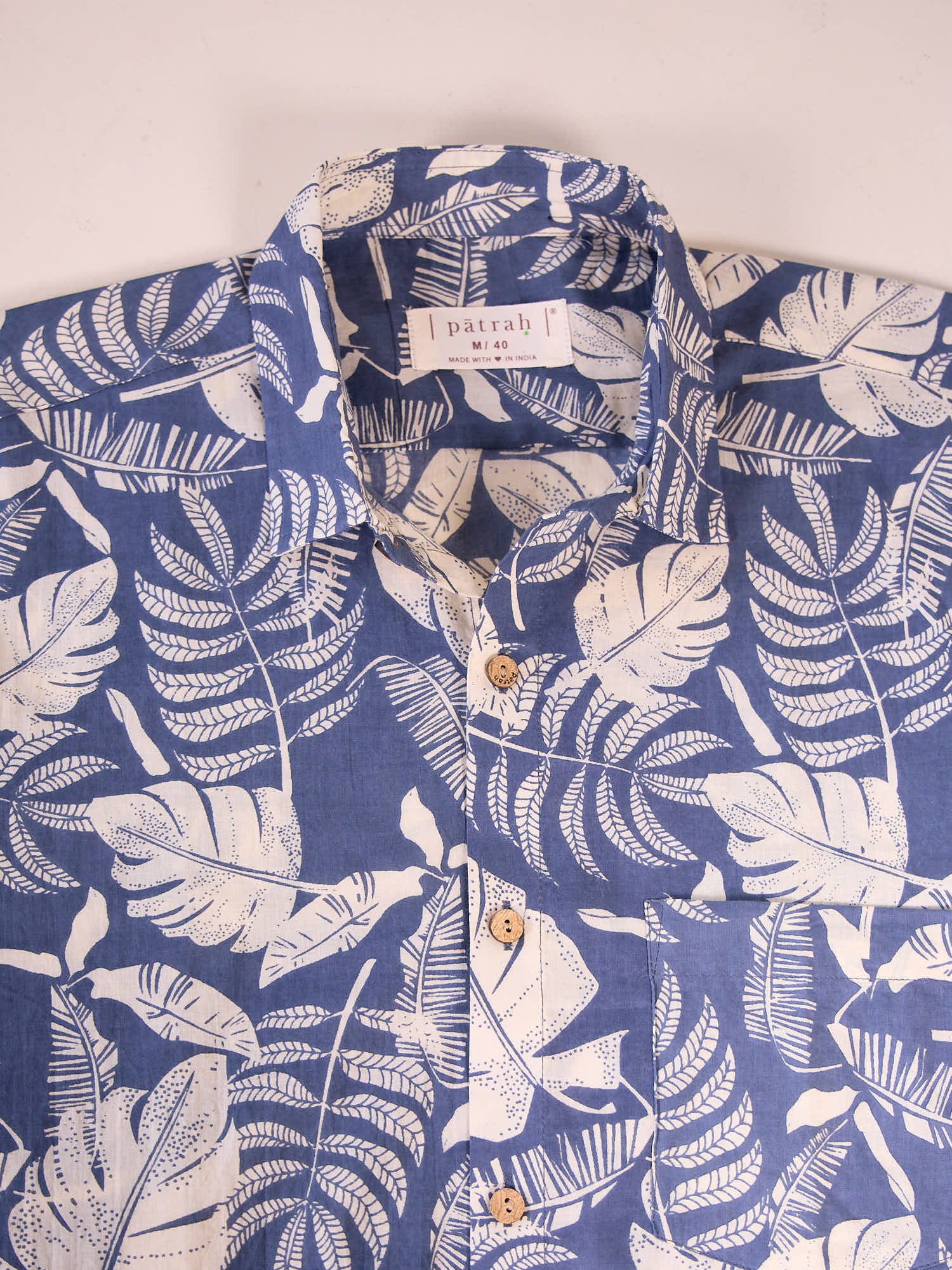 Close up of Grey Aloha Print Travel Shirt
