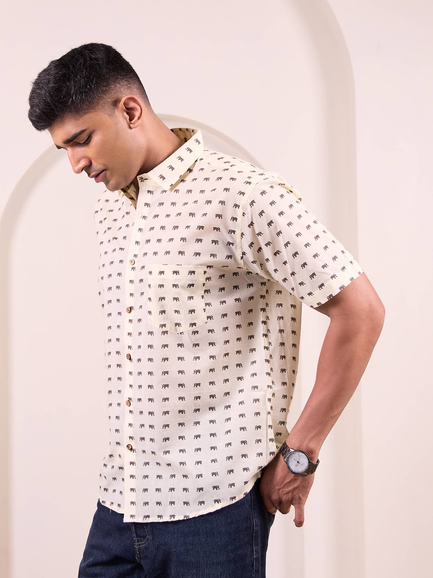 Mini Elephant Print Cotton Shirt by Brand Patrah