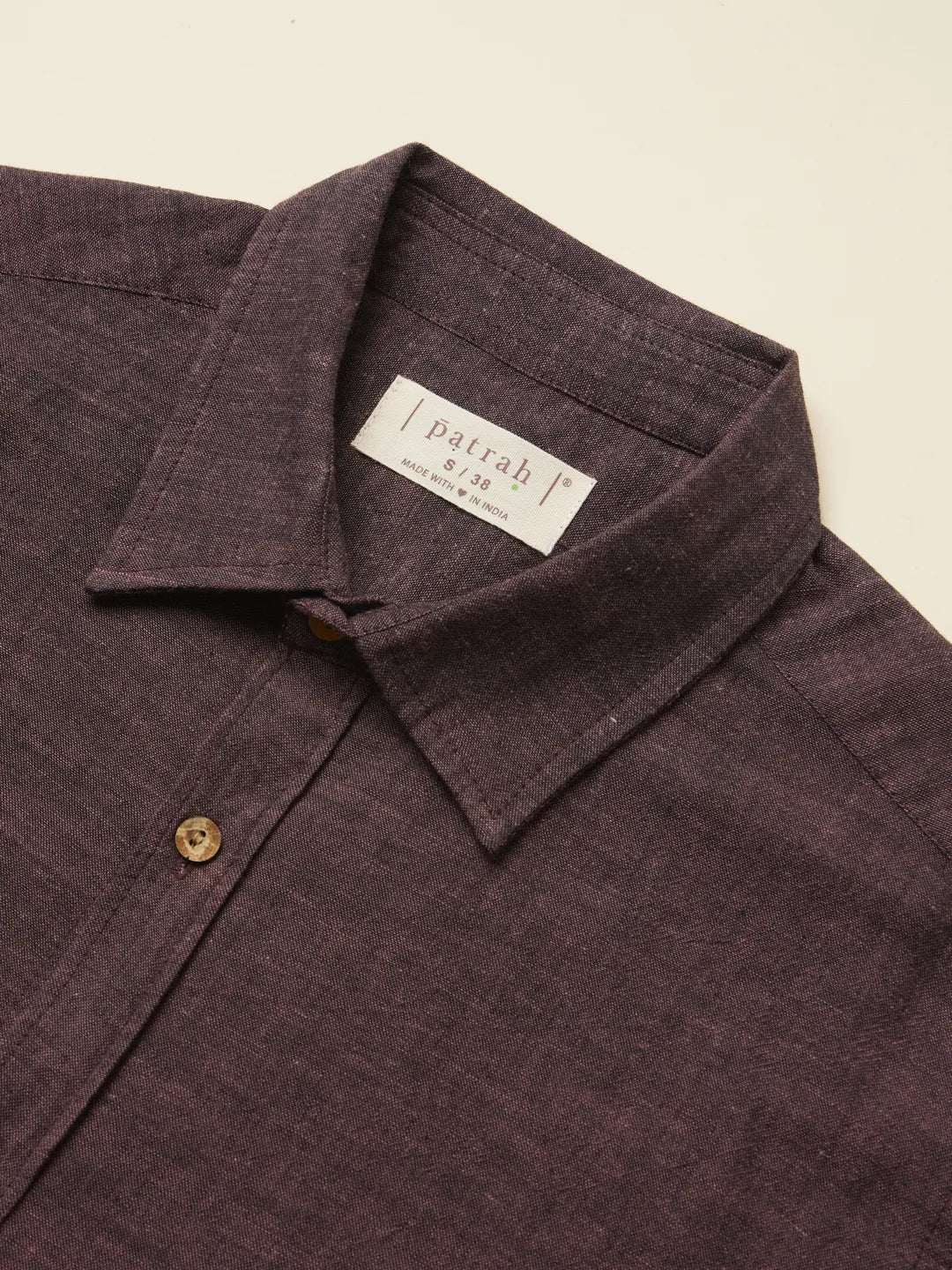Close up of Black and Mauve Handloom Shirt by Brand Patrah