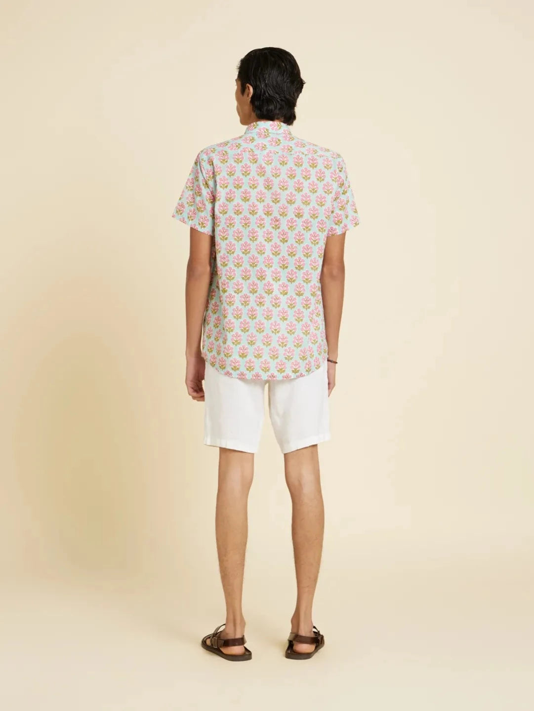 Model facing backwards wearing Block Printed Quirky Unisex Shirt by Brand Patrah