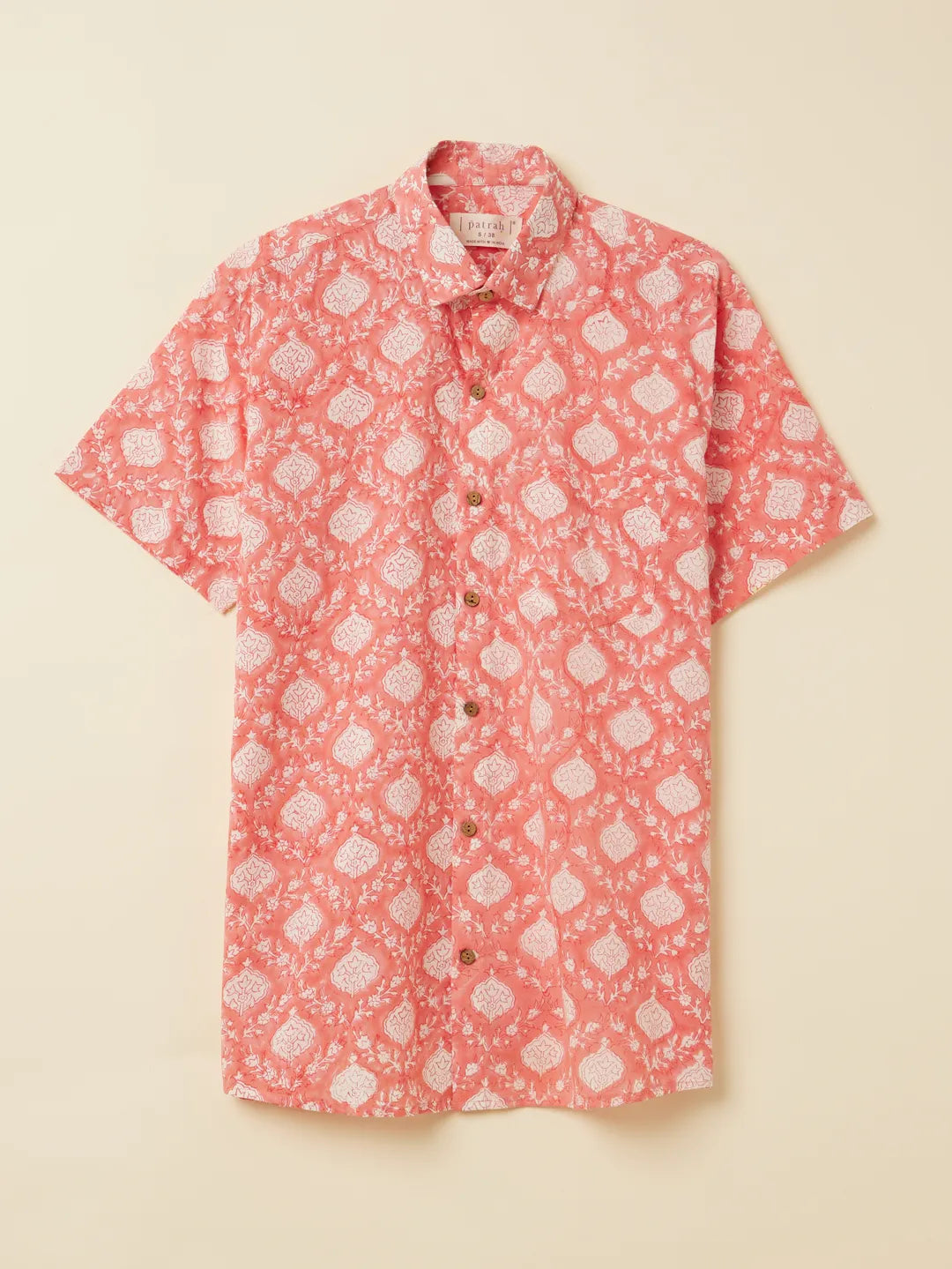 Summer Coral Handblock Printed Shirt by Brand Patrah