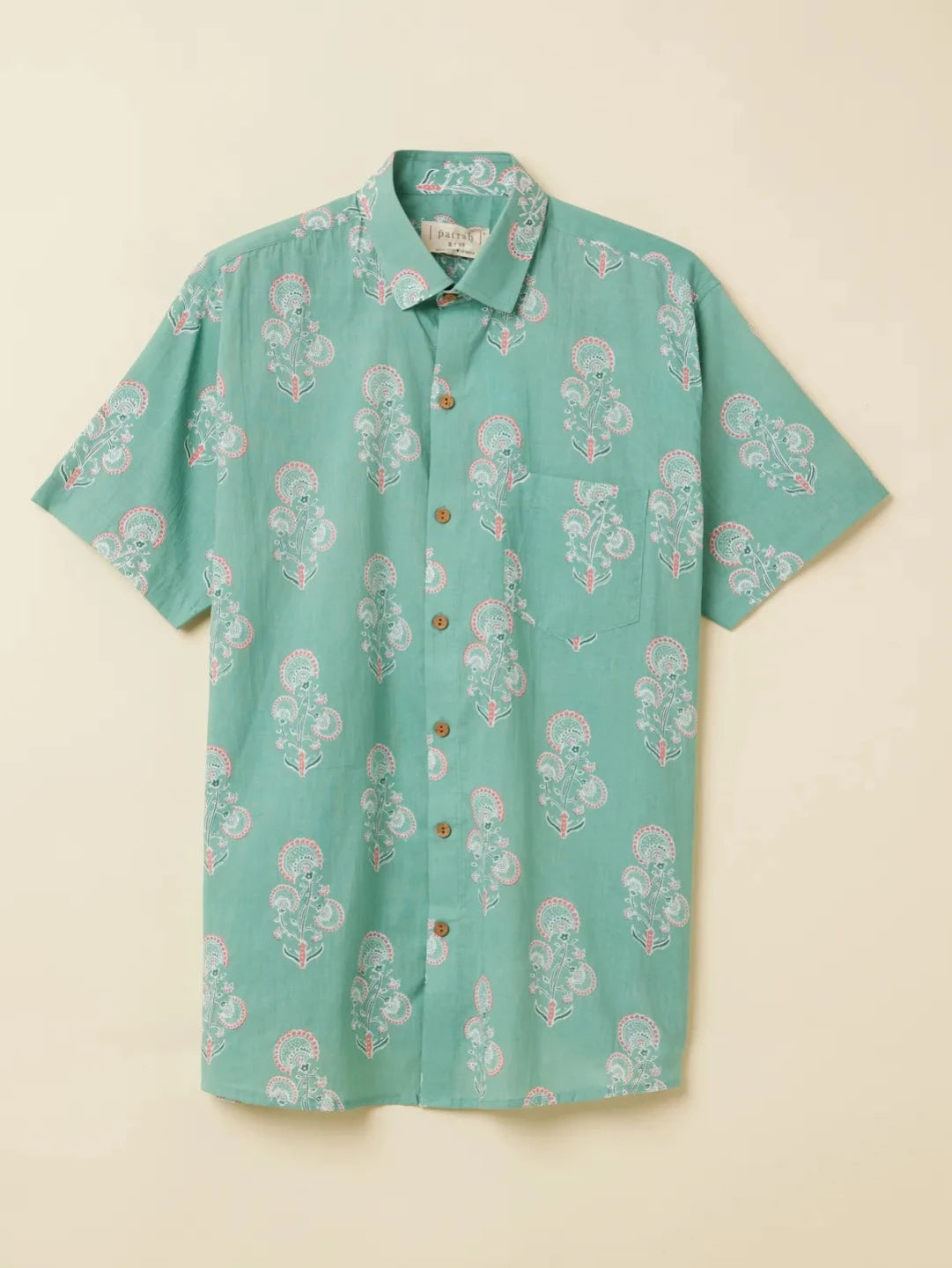Teal Botanical Flower Printed Shirt by Brand Patrah