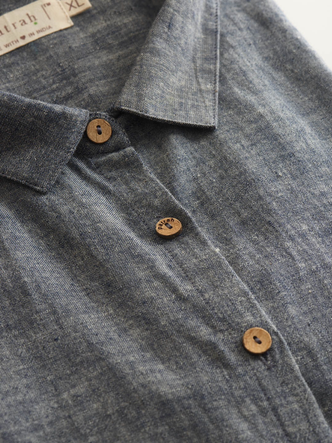 Close up of Grey Handwoven Overlay Kurta Shirt by Brand Patrah