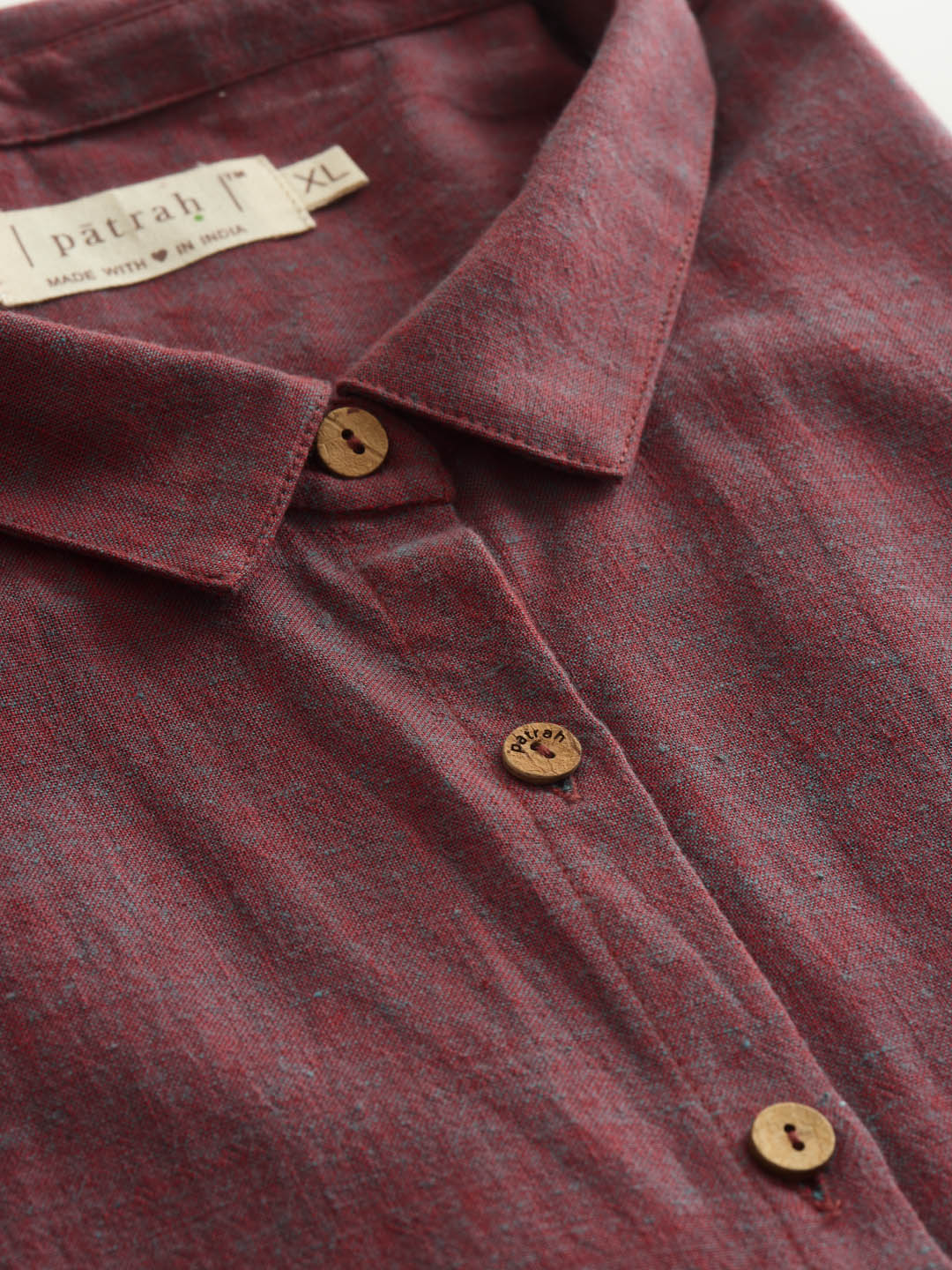 Close up of Viva Magenta Handwoven Overlay Kurta Shirt by Brand Patrah