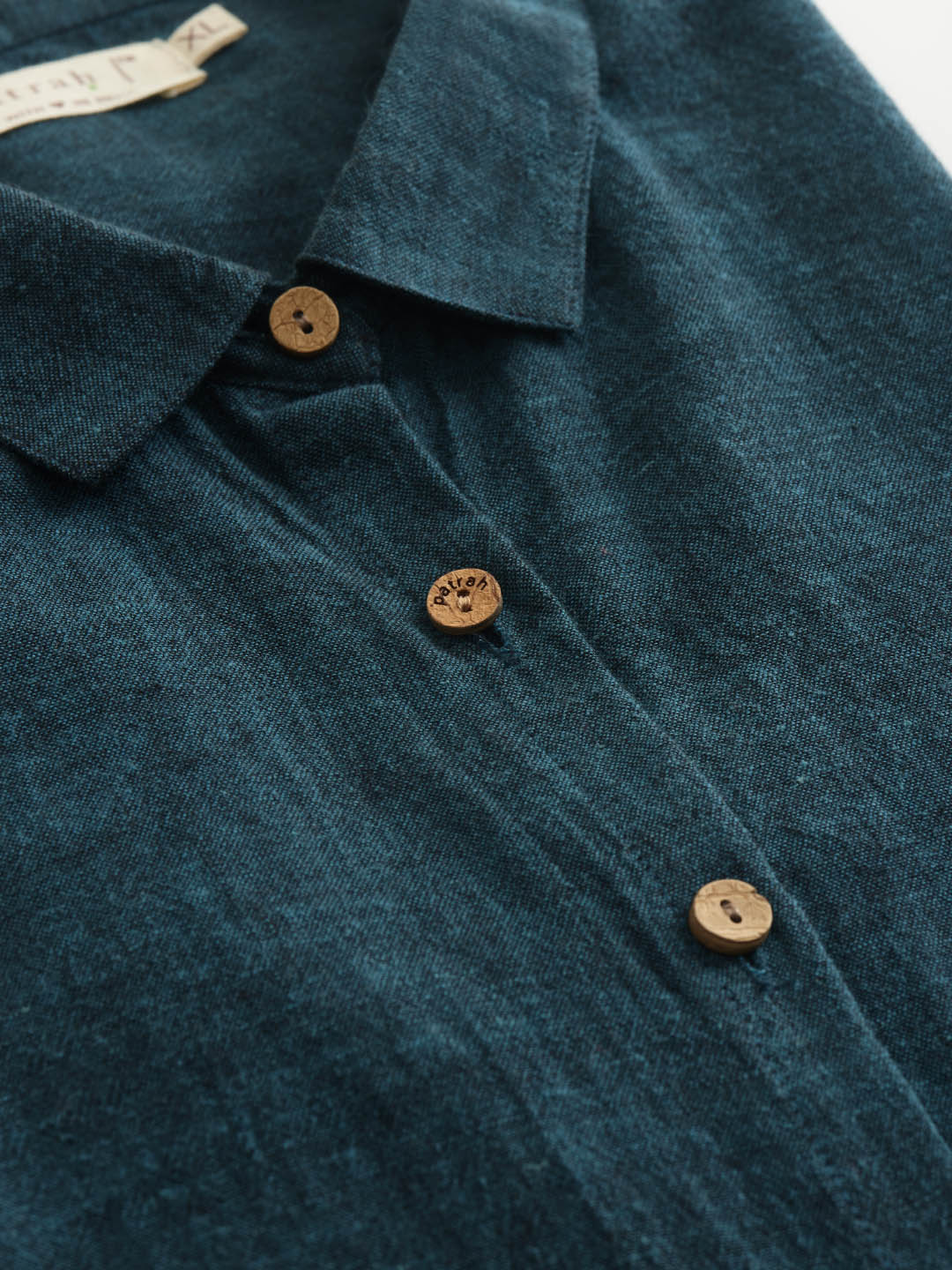 Close up of Dark Pine Handwoven Overlay Kurta Shirt by Brand Patrah