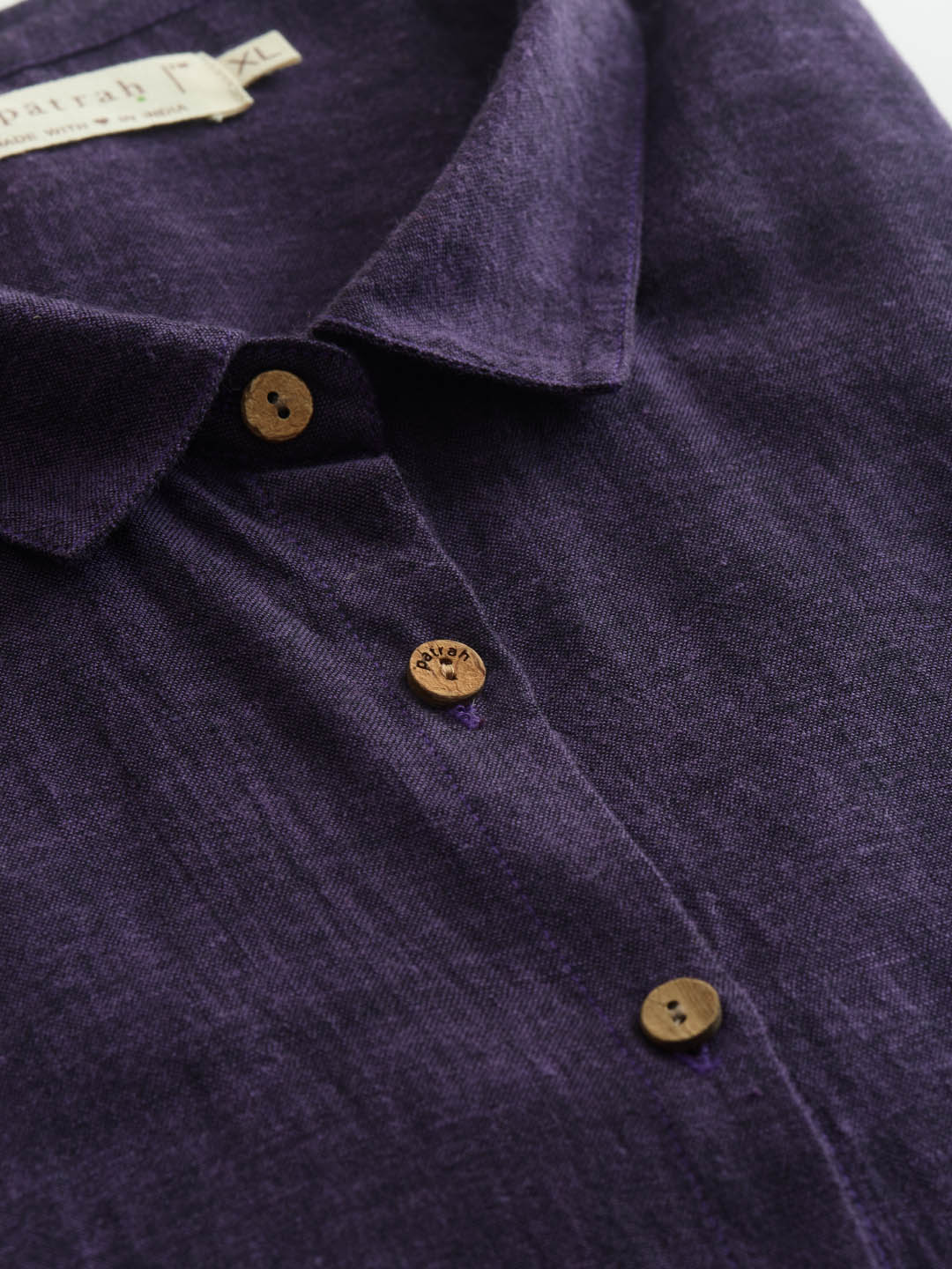 Close up of Purple Handwoven Overlay Kurta Shirt by Brand Patrah