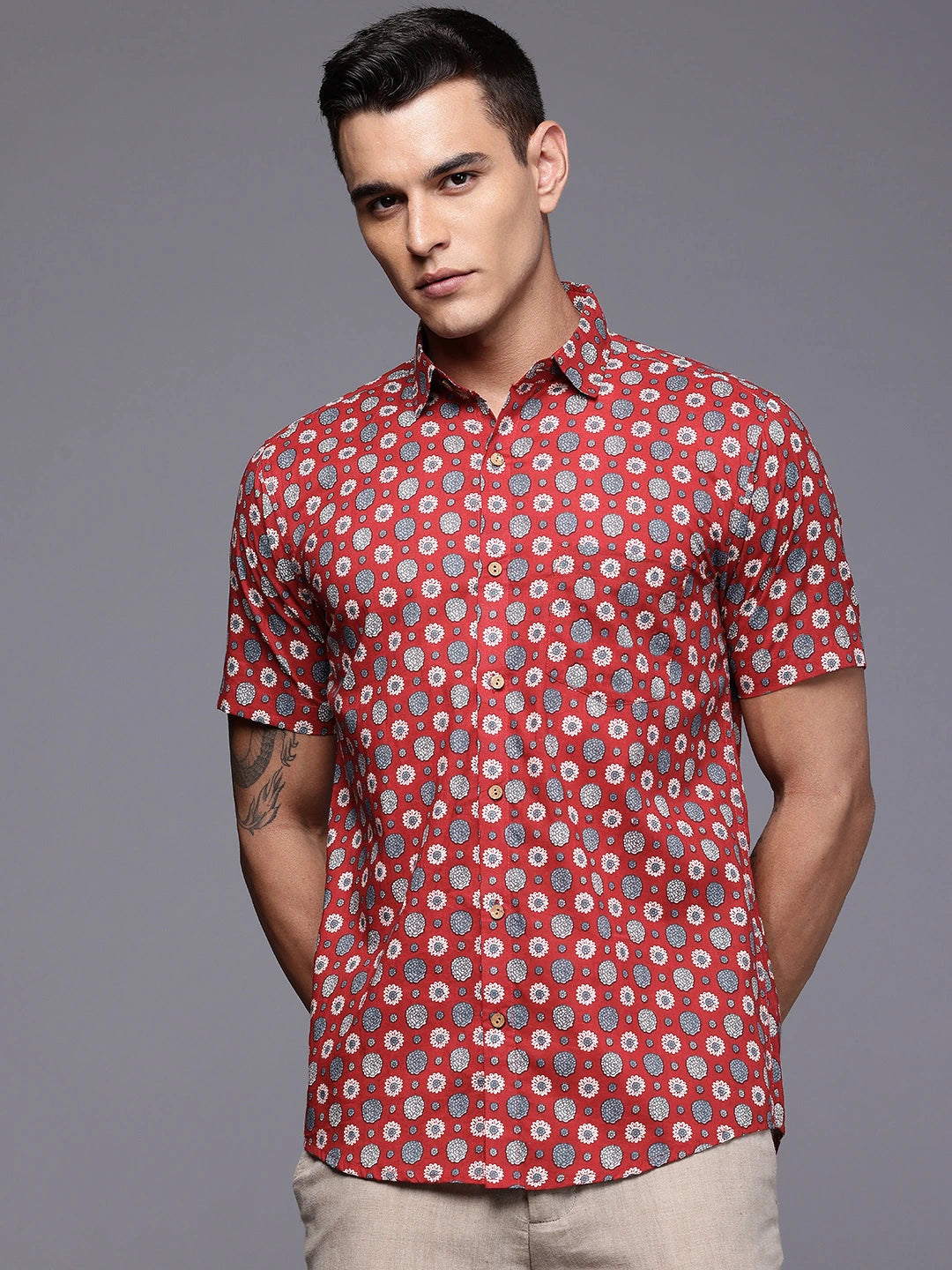 Scarlet Red Floral Shirt