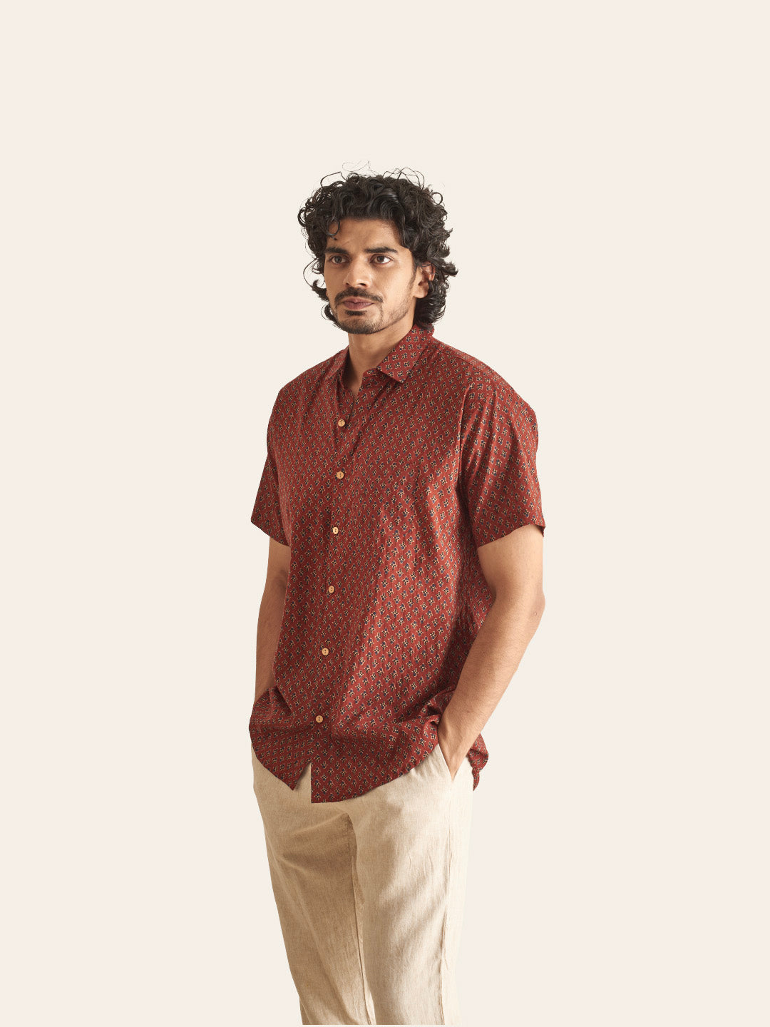 Maroon Motif Printed Cotton Shirt