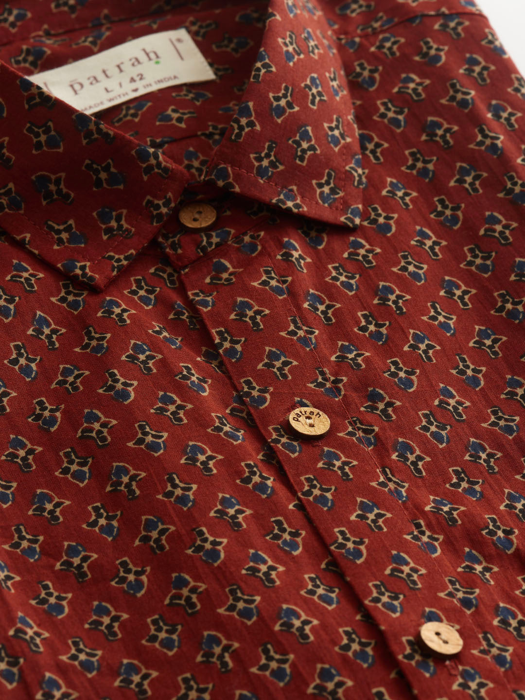 Maroon Motif Printed Cotton Shirt