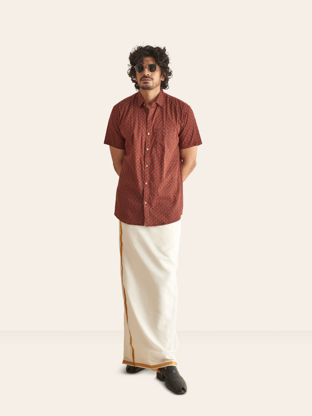Maroon Motif Printed Cotton Shirt