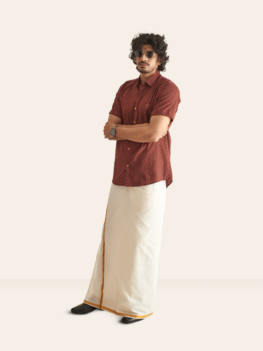 Maroon Motif Printed Cotton Shirt
