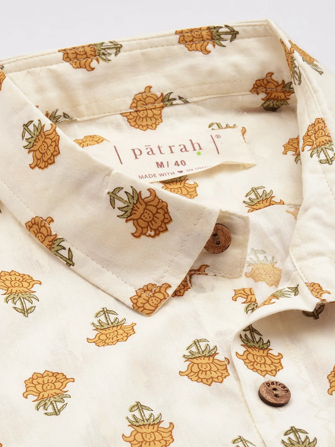 Close up of Floral Print Cotton Shirt by Brand Patrah