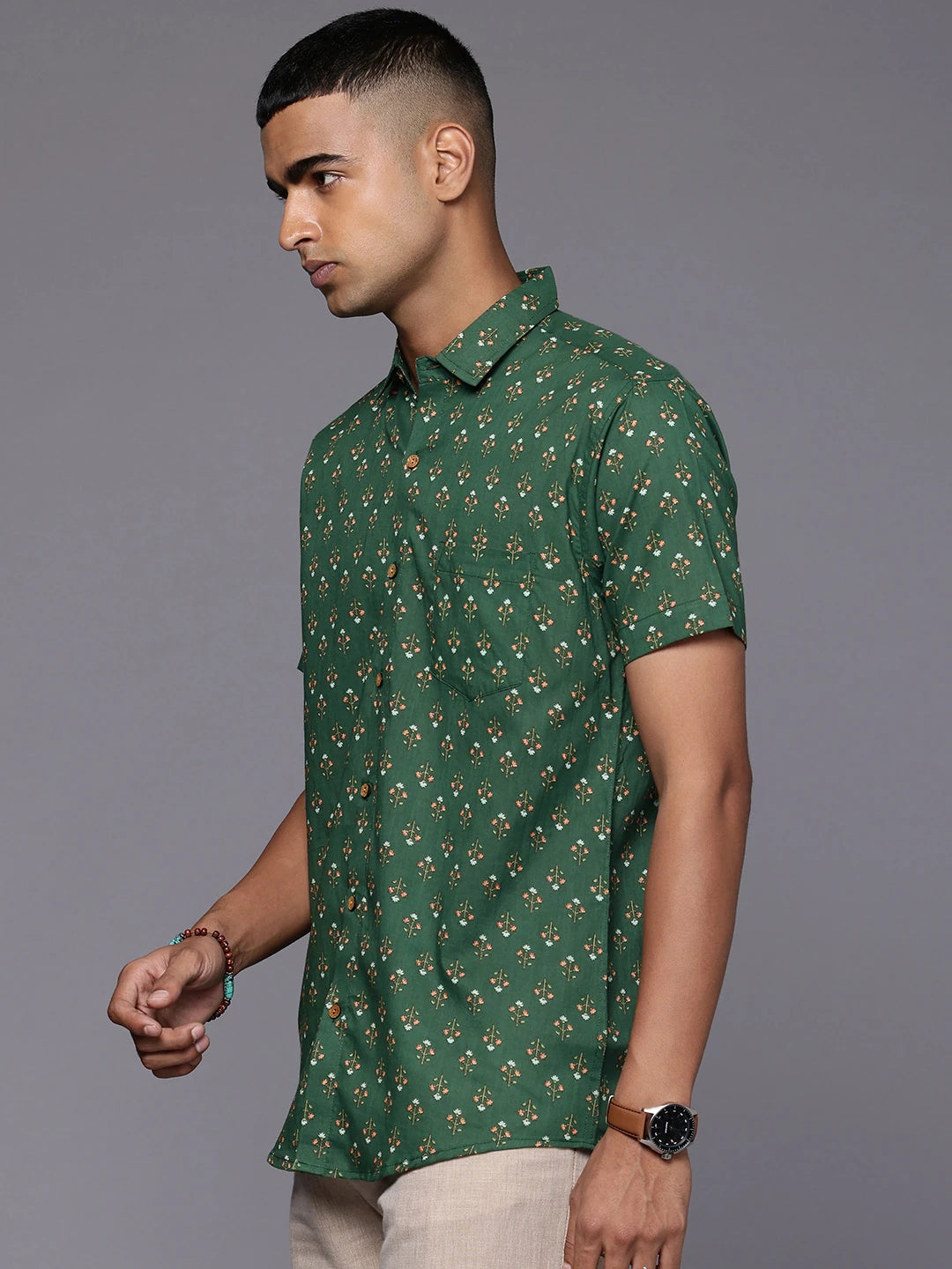 Emerald Floral Print Cotton Shirt by Brand Patrah