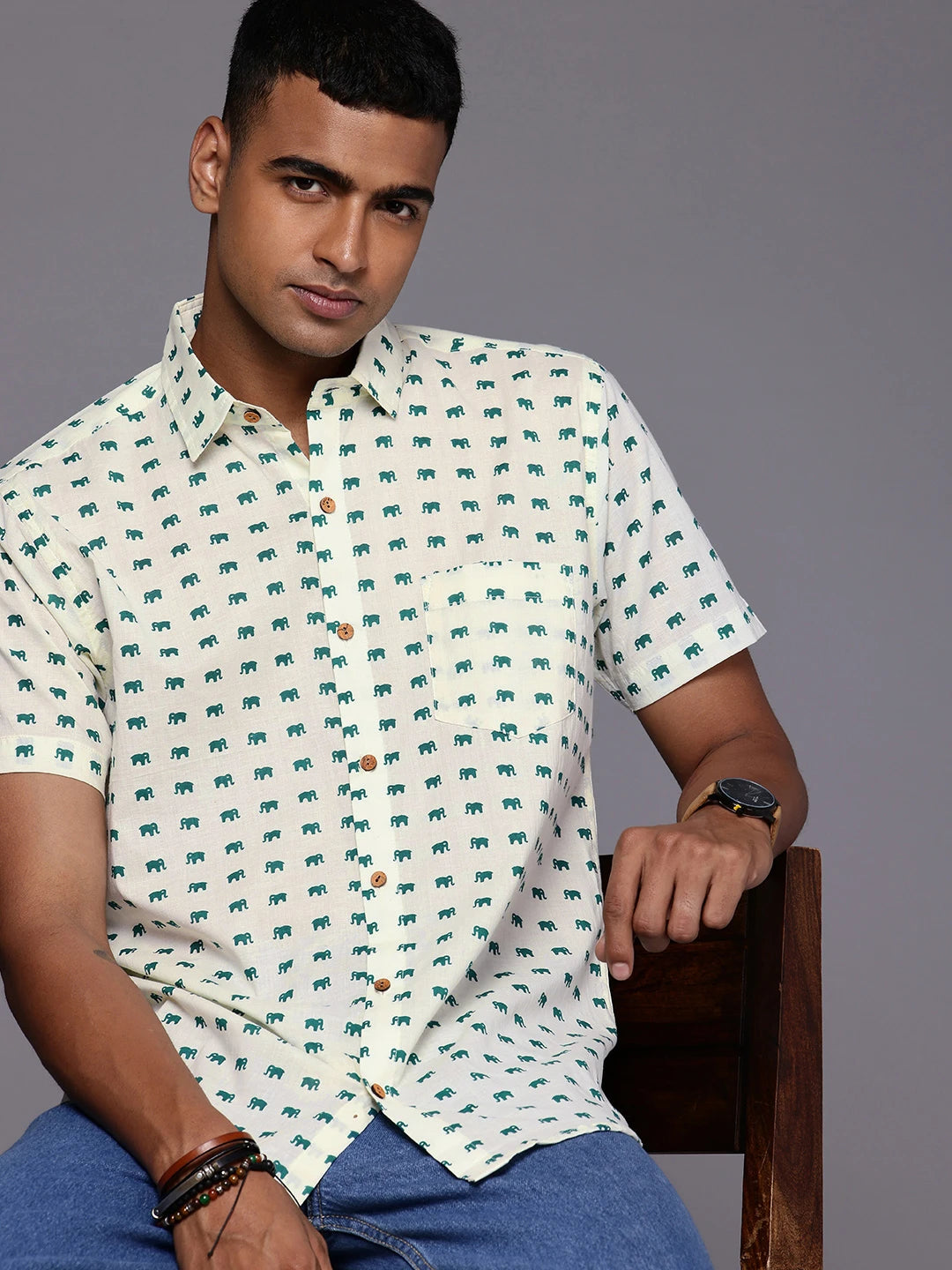 Elephant Print Cotton Shirt by Brand Patrah