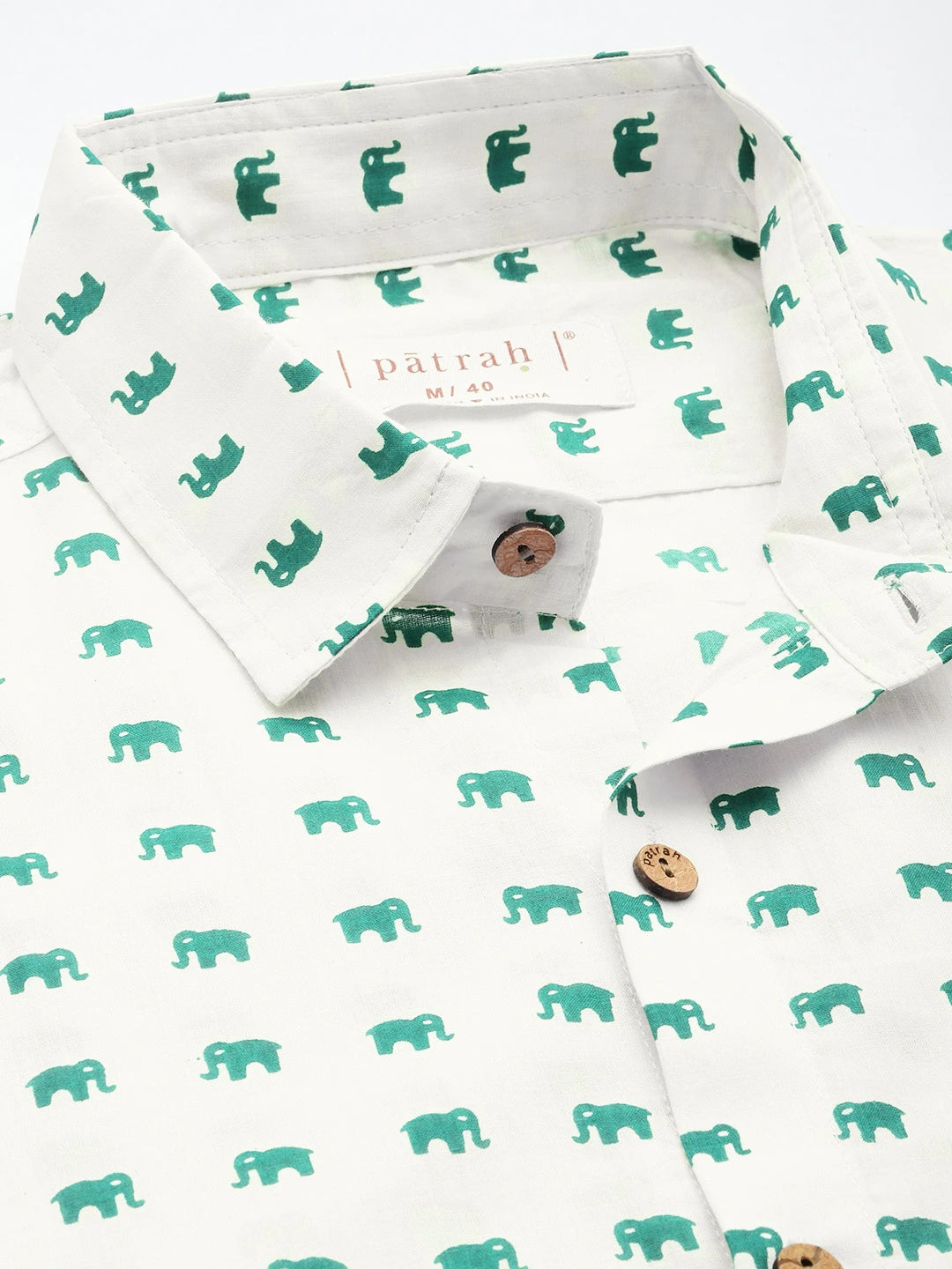 Close up of Elephant Print Cotton Shirt by Brand Patrah
