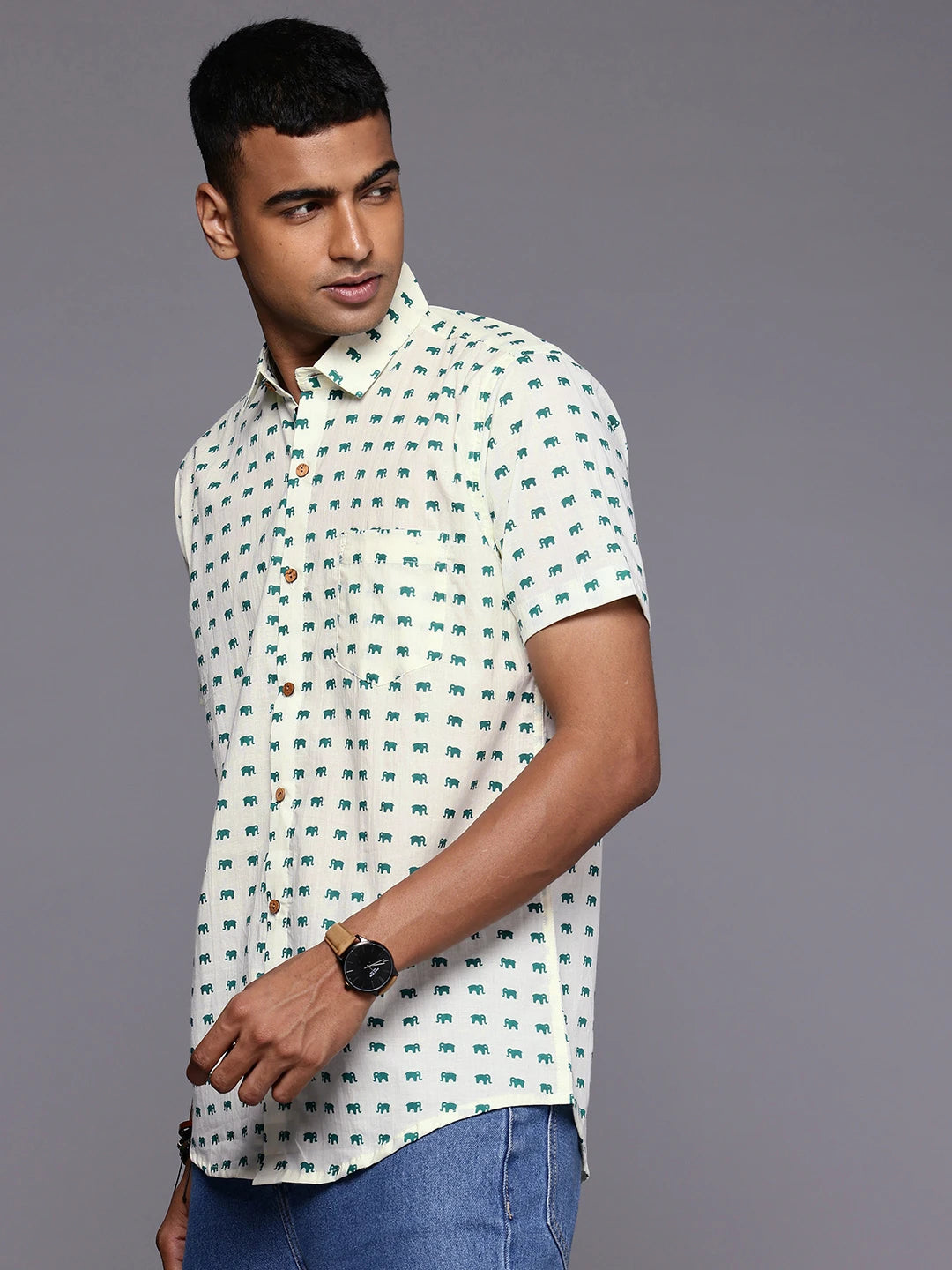 Elephant Print Cotton Shirt by Brand Patrah