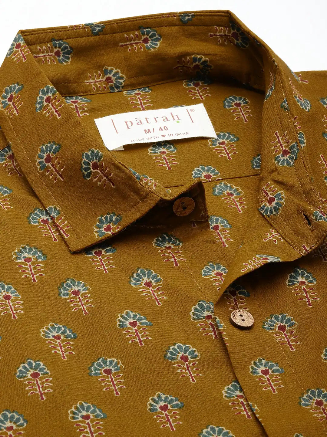 Close up of Yellow Floral Print Shirt by Brand Patrah