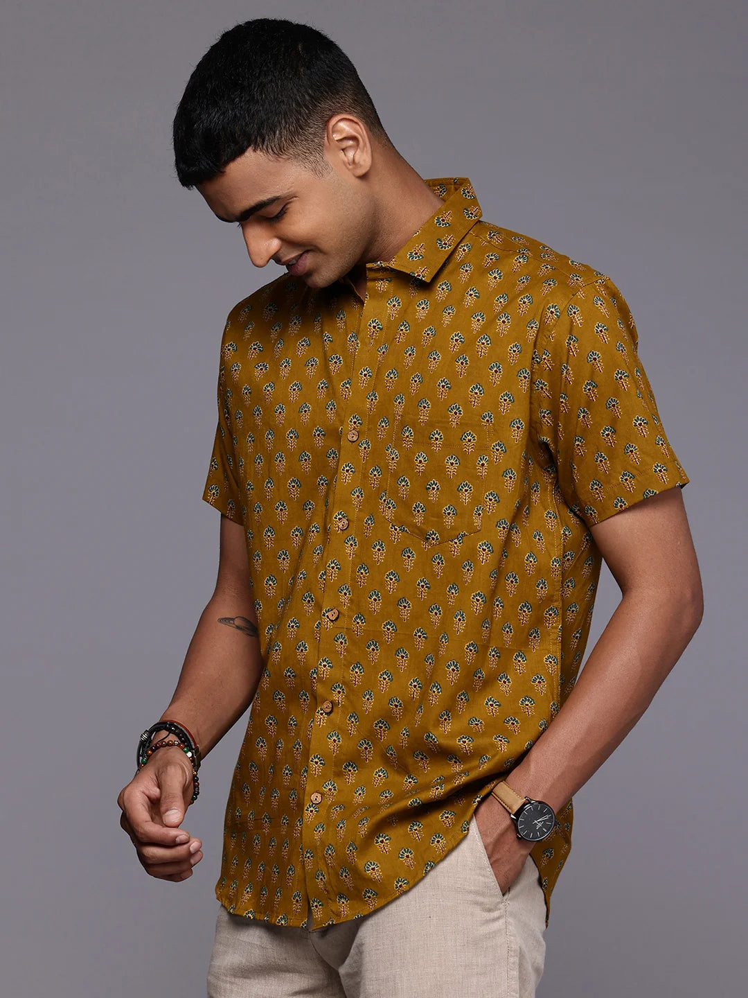 Yellow Floral Print Shirt by Brand Patrah