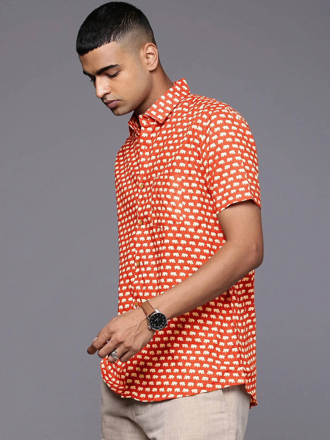 Red Elephant Print Shirt by Brand Patrah