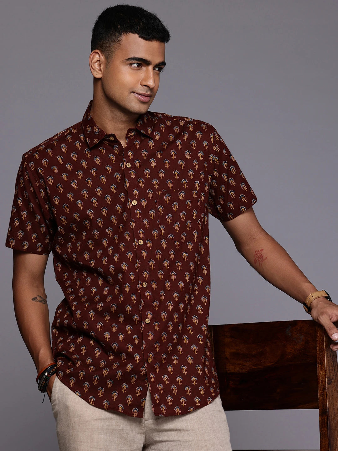 Maroon Floral Print Shirt by Brand Patrah