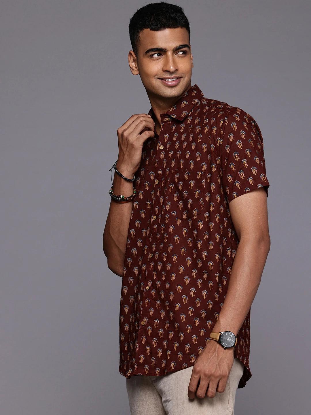 Maroon Floral Print Shirt by Brand Patrah