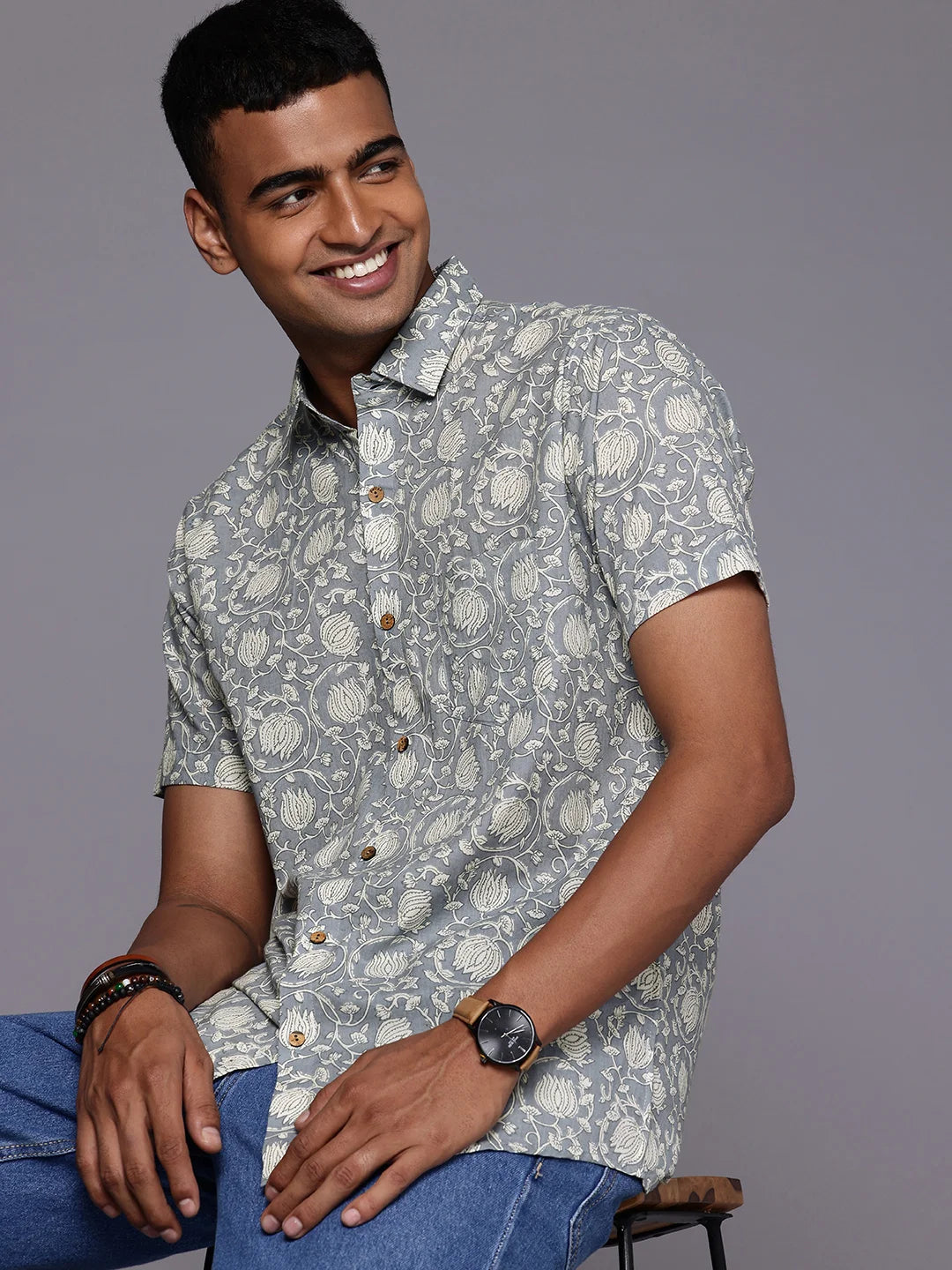 Floral Print Grey Shirt by Brand Patrah