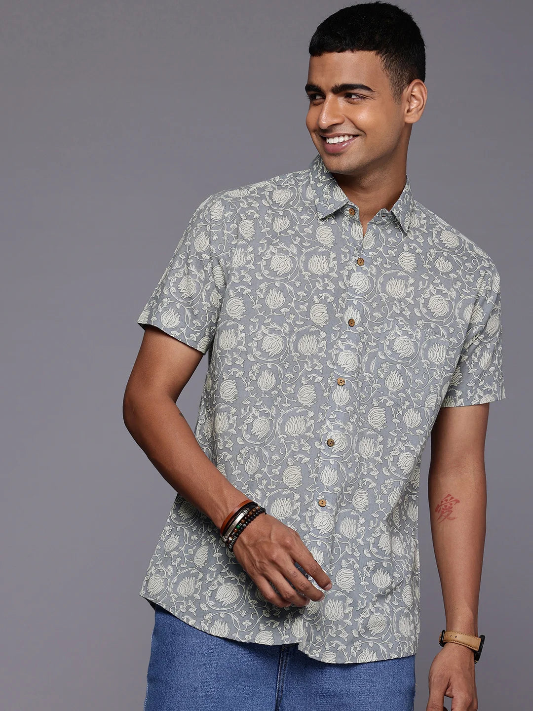 Floral Print Grey Shirt by Brand Patrah