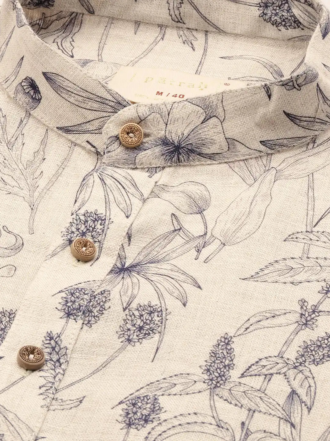 Close up of White Natural Monochrome Veil Print Kurta by Brand Patrah