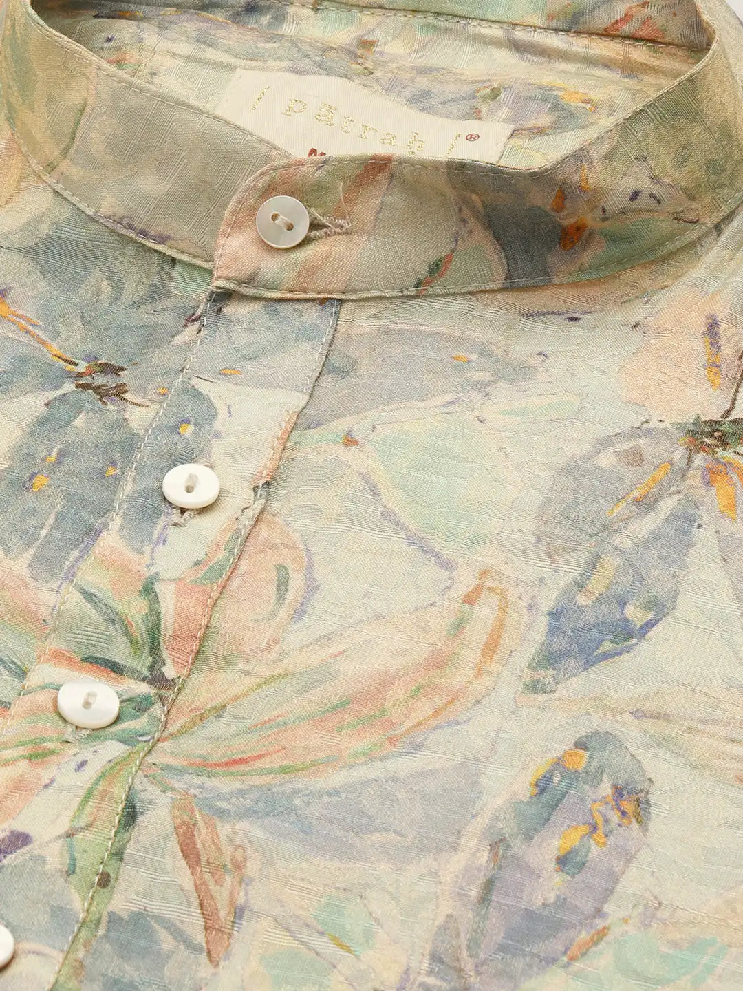 Close up of Printed Jaquard Silk Kurta by Brand Patrah