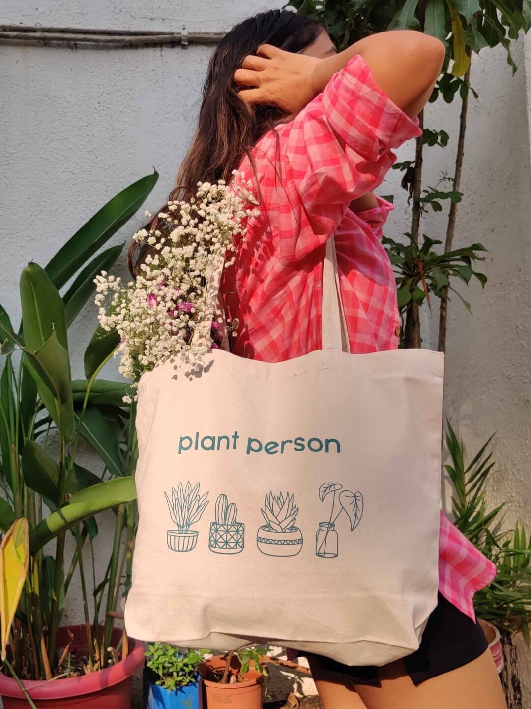 Canvas Tote Bags Cactus Design Bags Plant Person Canvas Tote Bag