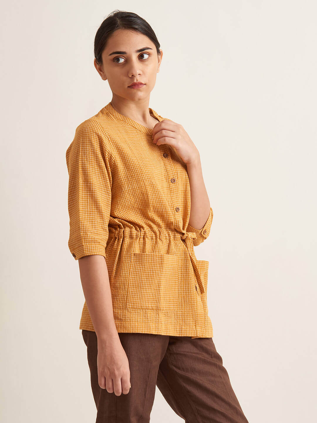 Utility Drawstring Kala Cotton Handloom Jacket
