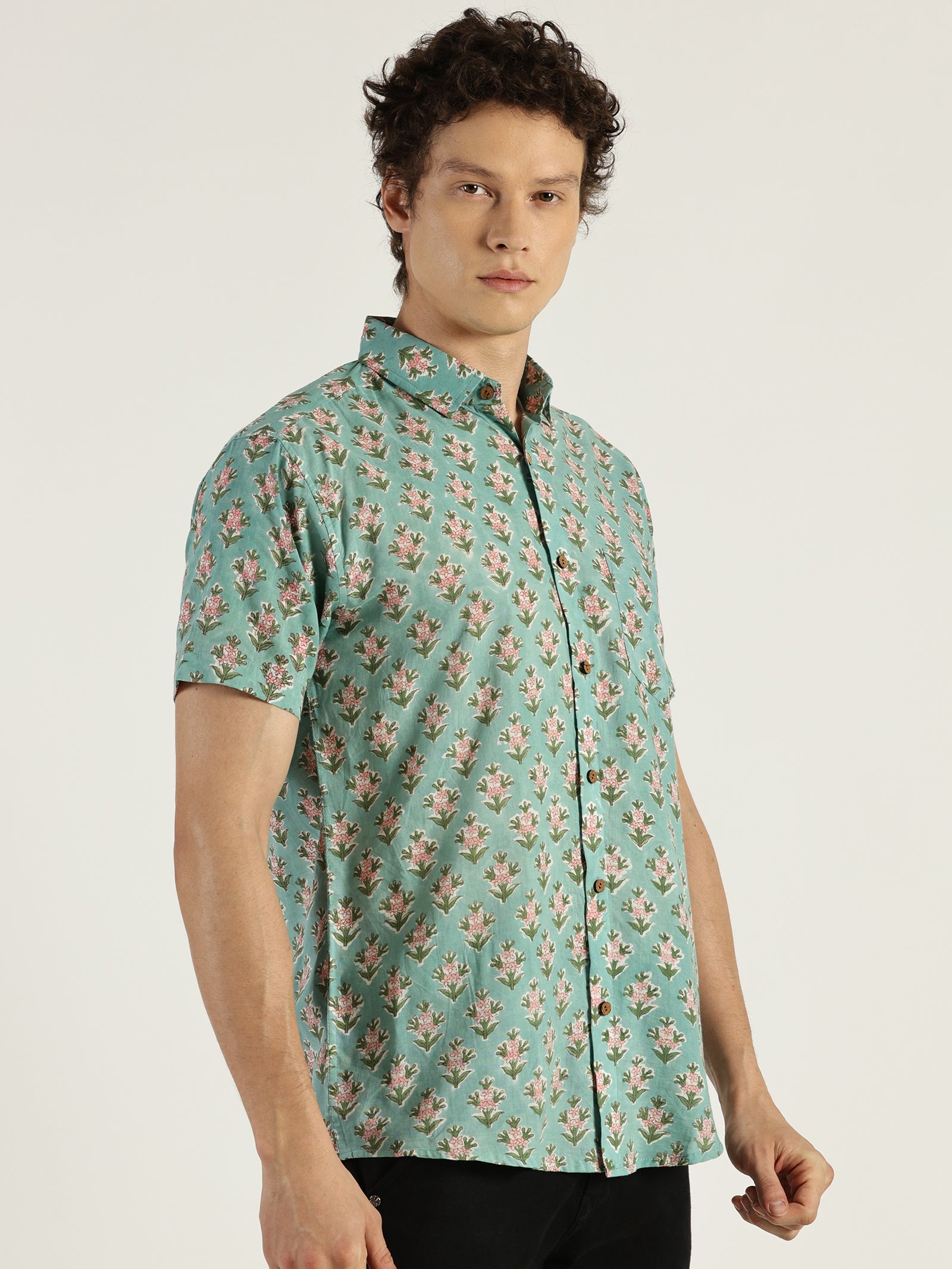 Good Vibes Block Printed Halfsleeves Cotton Shirt