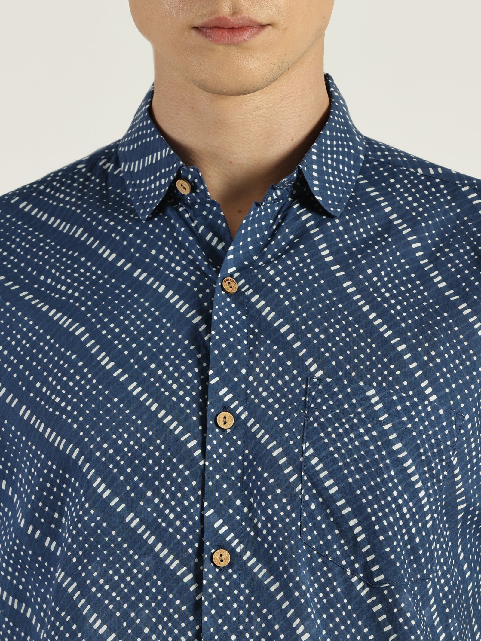 Blue Abstract Chex Printed Halfsleeves Cotton Shirt