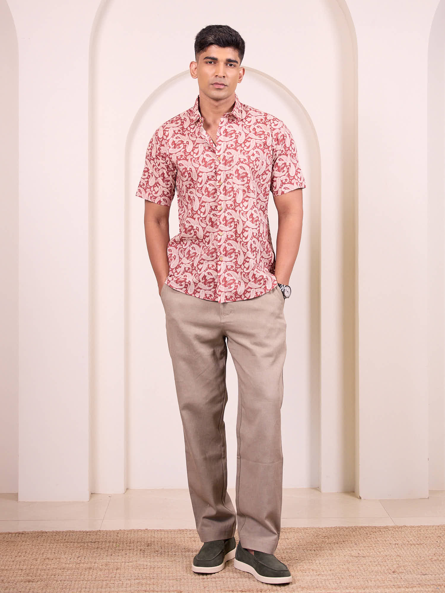 Stylish maroon French paisley shirt for men
