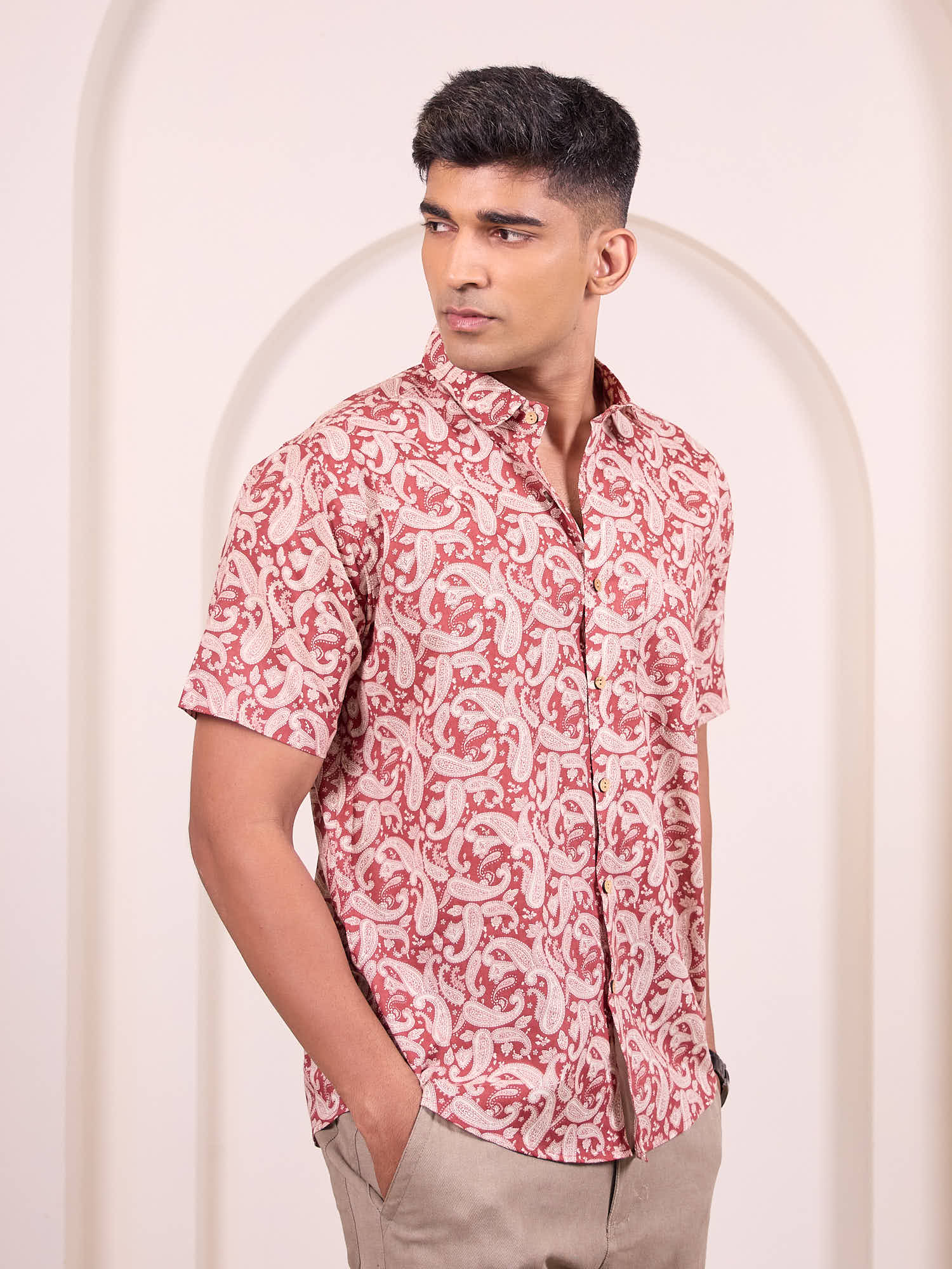 Maroon French paisley shirt for festive occasions