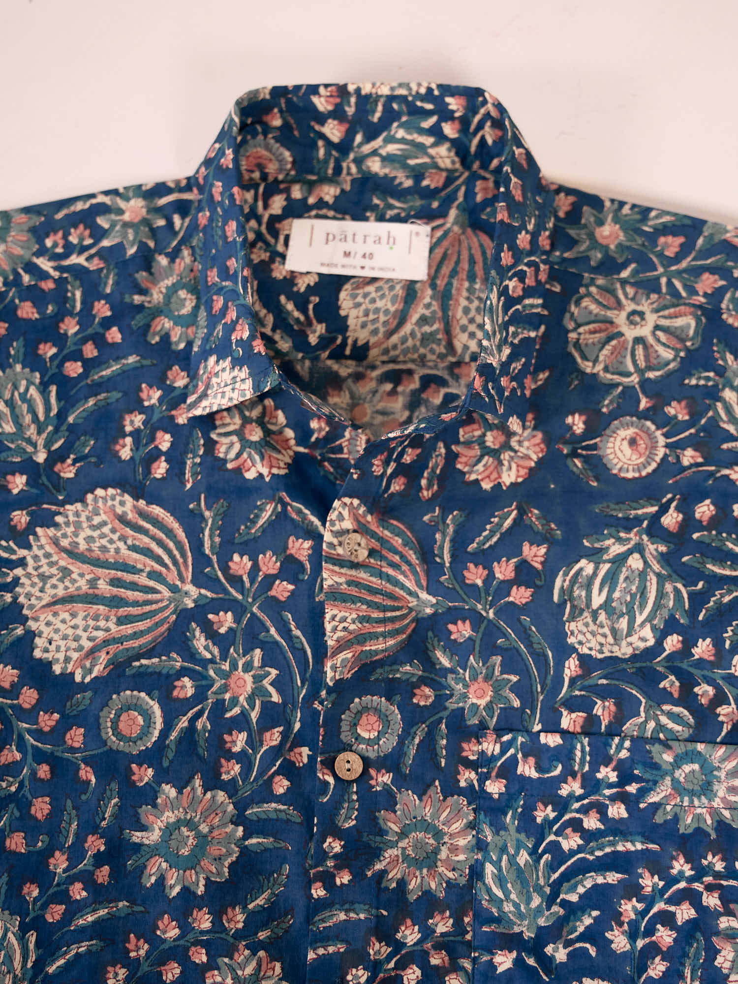 Close up of Midnight Blue Ethnic Mulmul Cotton Shirt