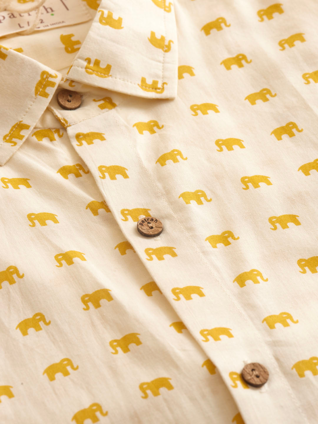 Mustard Mini Elephant Printed Cotton Shirt