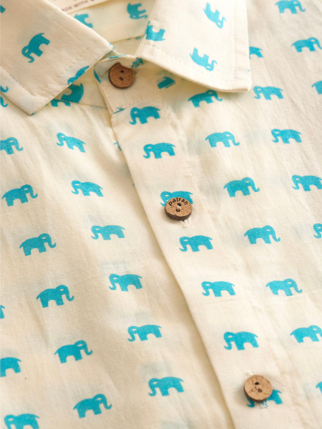 Blue Mini Elephant Printed Cotton Shirt