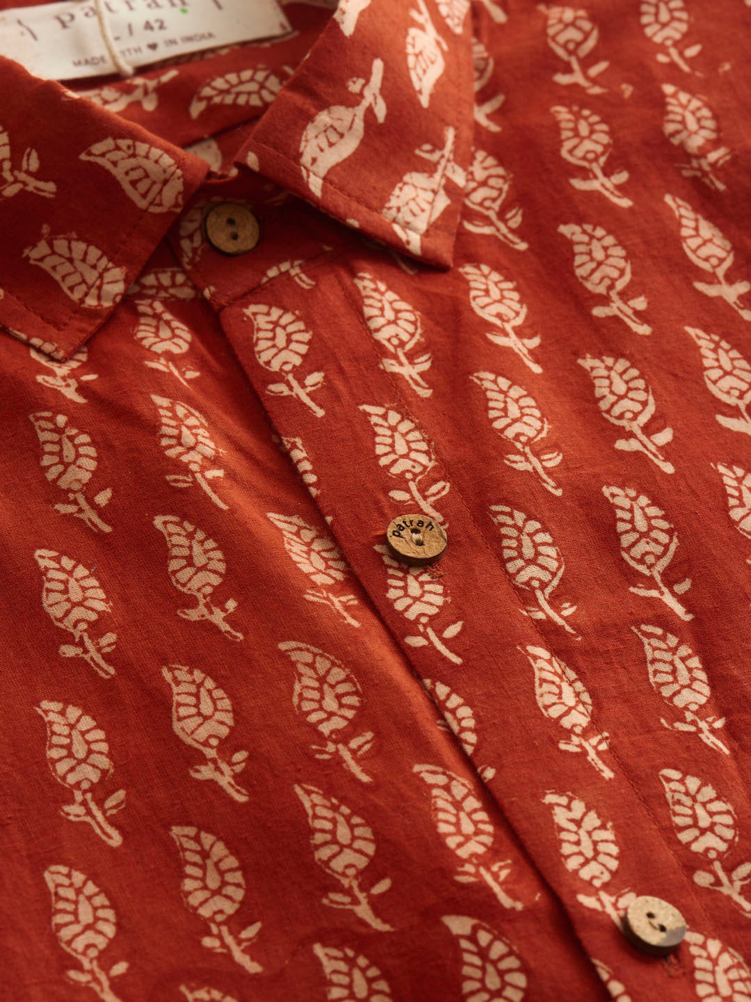 Natural Dye Red Ethnic Motif Handblock Printed Cotton Shirt