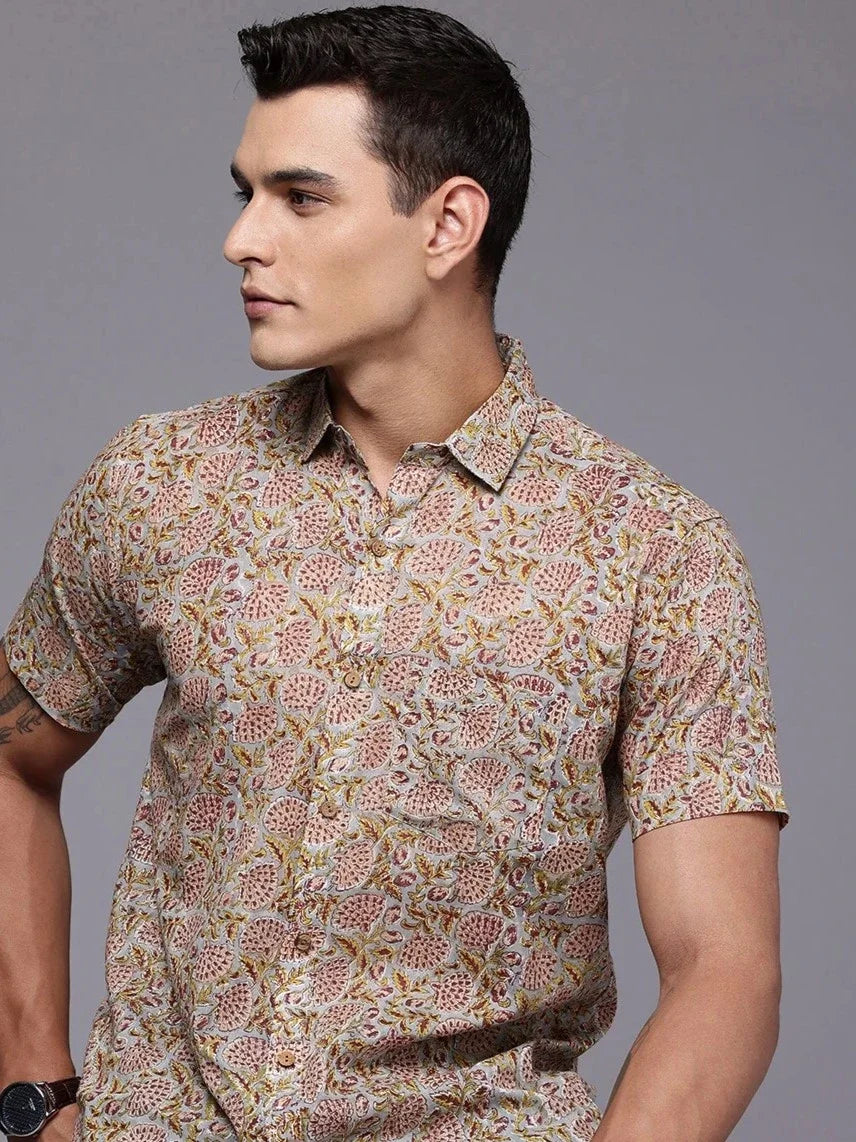 Vintage Floral Block Print Cotton Shirt