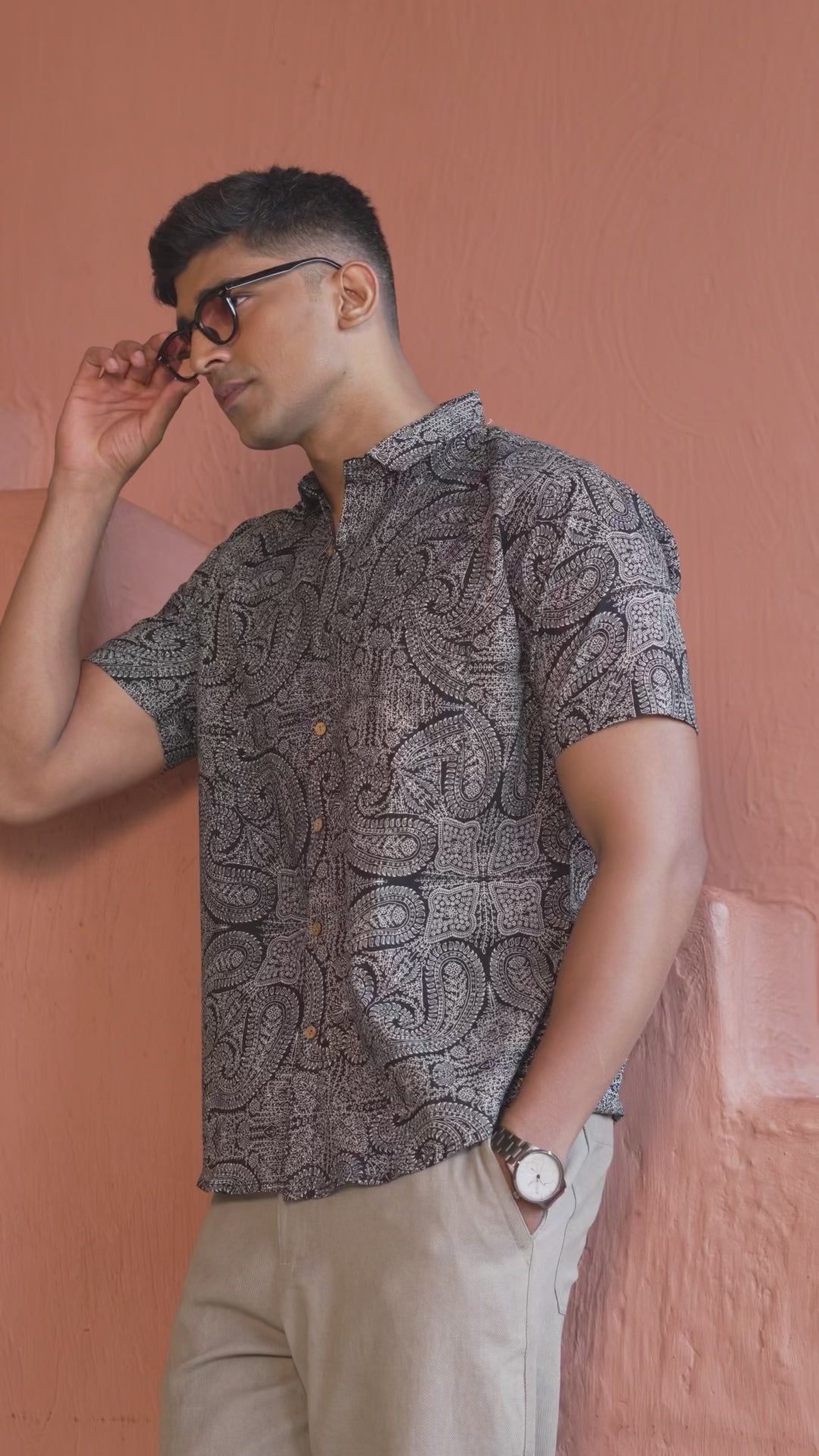 Model wearing men’s casual shirt highlighting design elegance